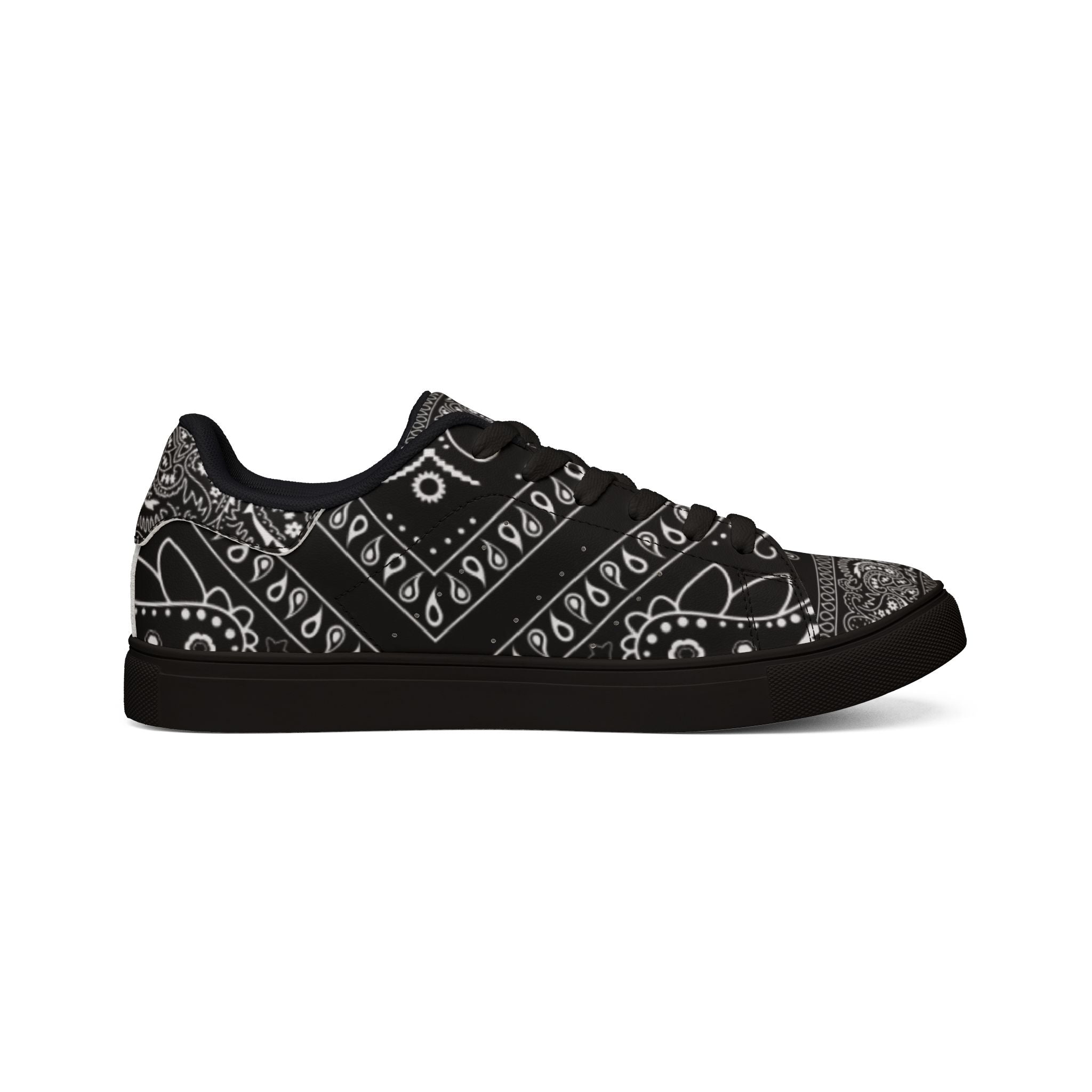 Low-Top Leather Sneakers — Black Bandana “Hustle” Street Style