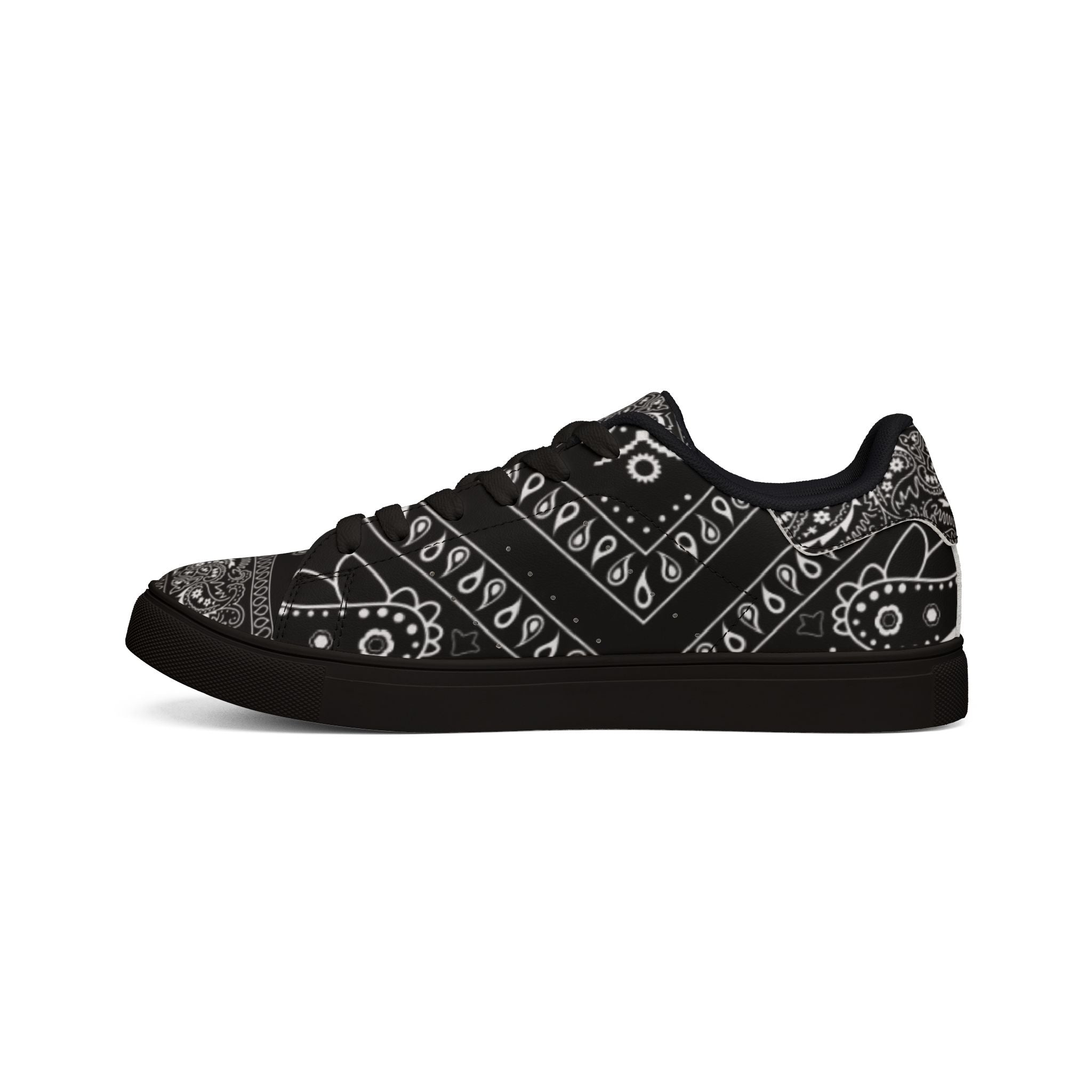 Low-Top Leather Sneakers — Black Bandana “Hustle” Street Style