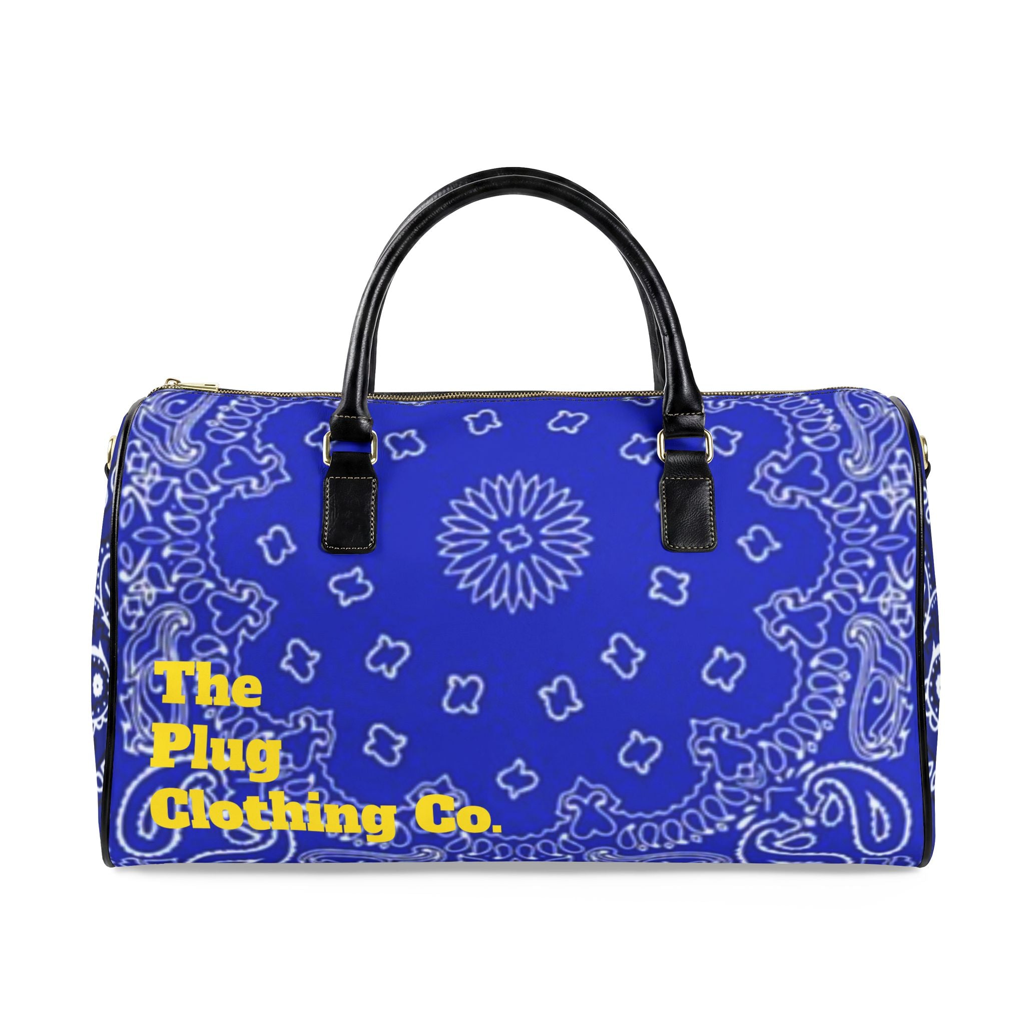 Blue Bandana Duffel with "The Plug Clothing Co." Accent