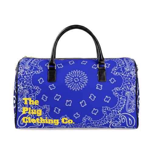 Blue Bandana Duffel with "The Plug Clothing Co." Accent
