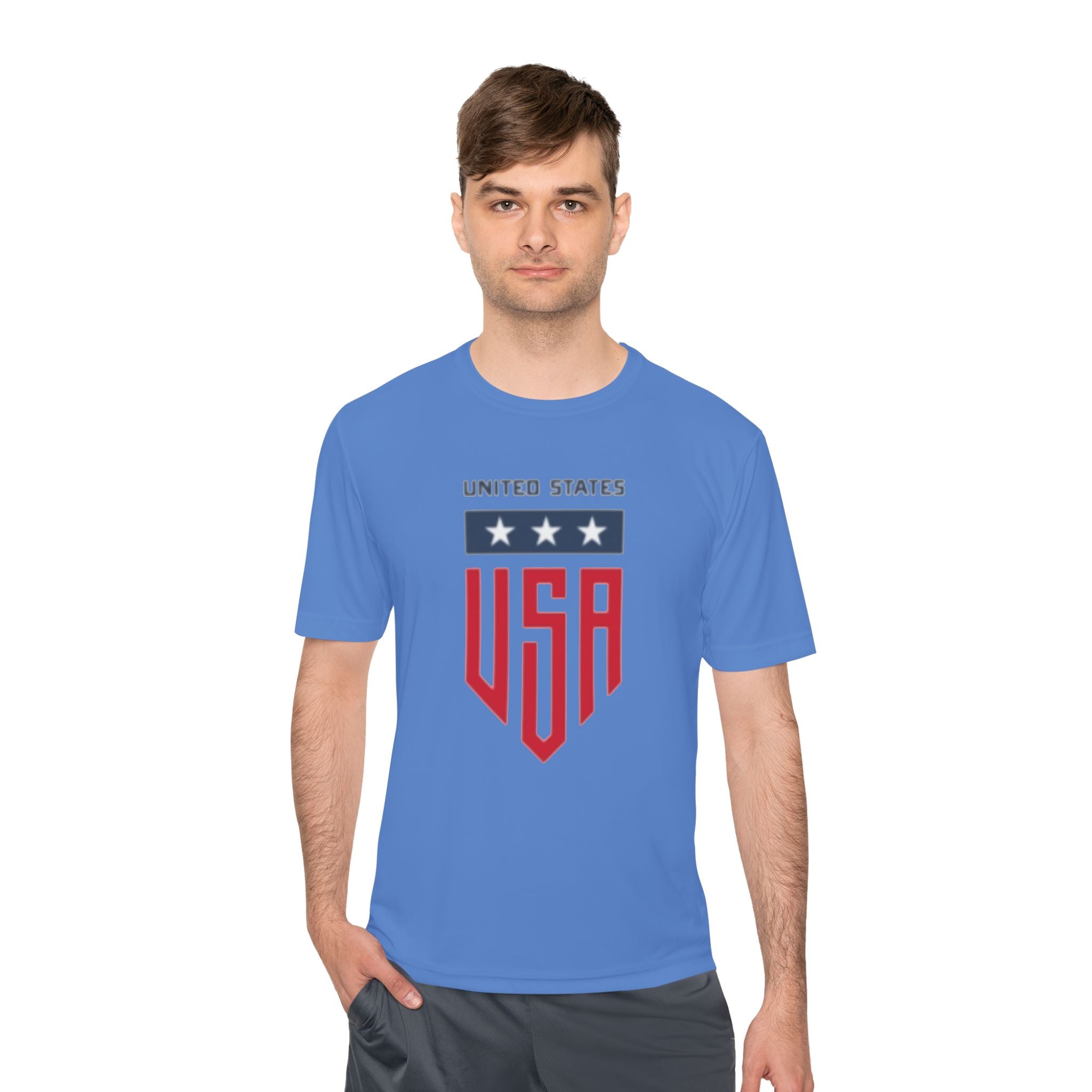 USA Shield Athletic Tee — United States Patriotic Sports Shirt