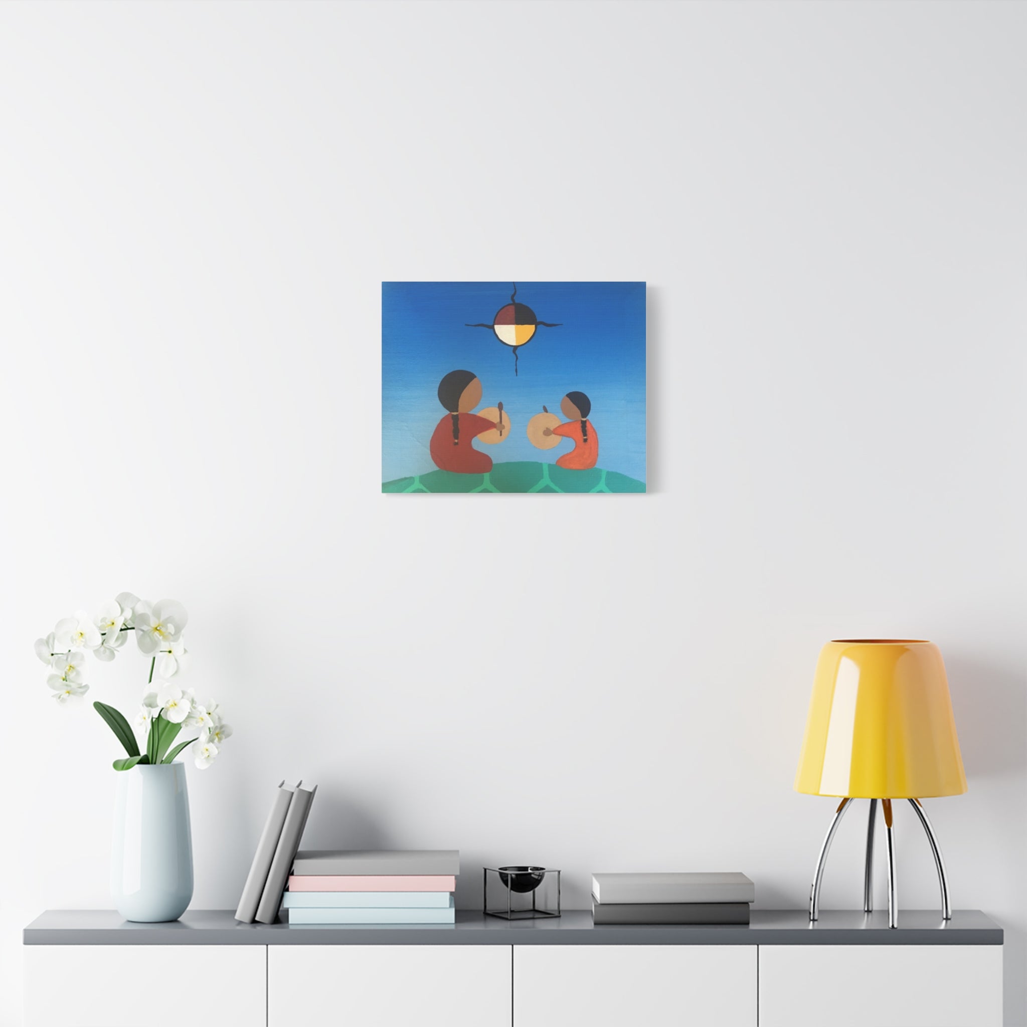 Stretched Matte Canvas — Indigenous Drumming on Turtle Island (Medicine Wheel)