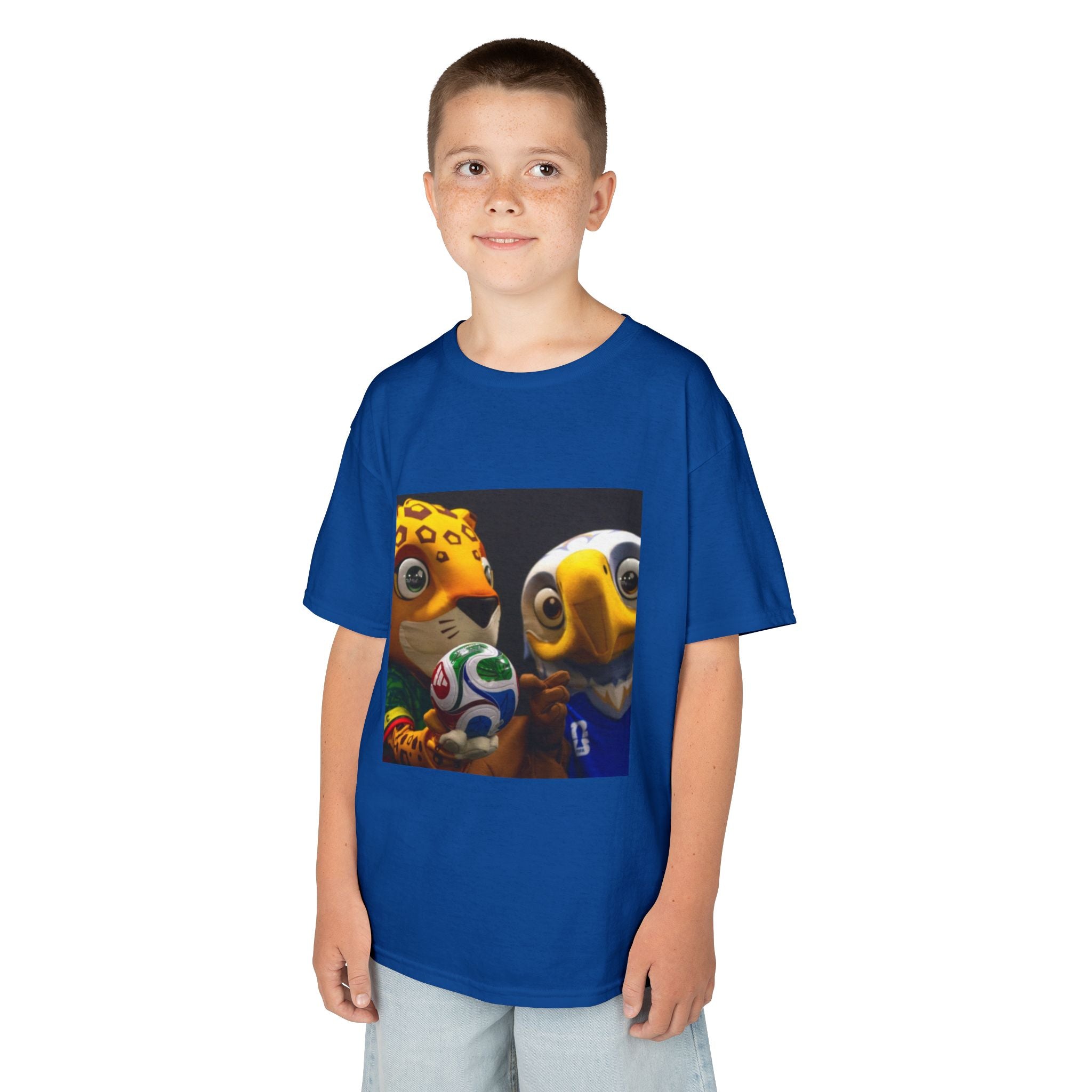 Kids Soccer Mascot T‑Shirt — Cute World Cup Bird & Jaguar Design