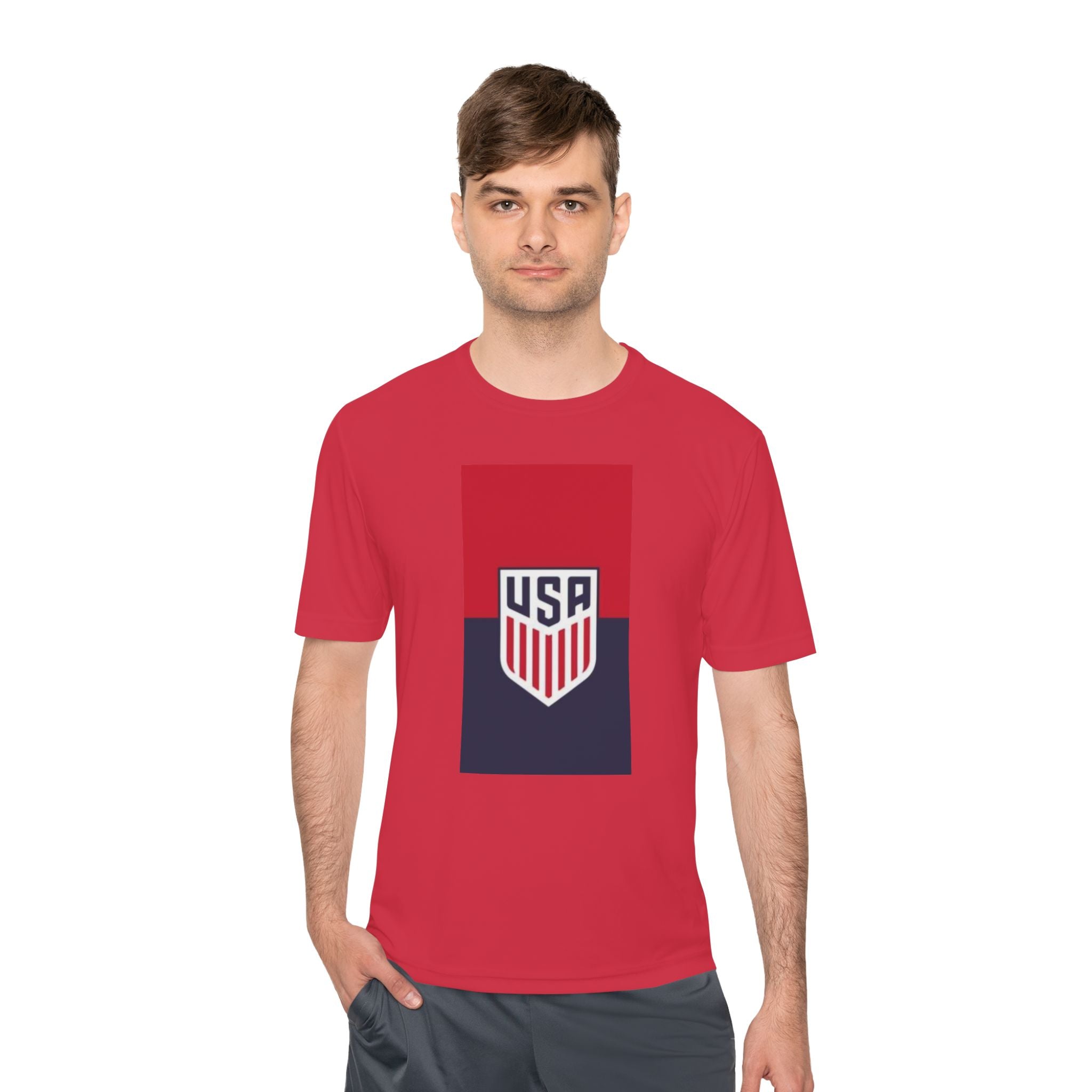 USA Shield Performance Tee — Patriotic Moisture‑Wicking Athletic Shirt