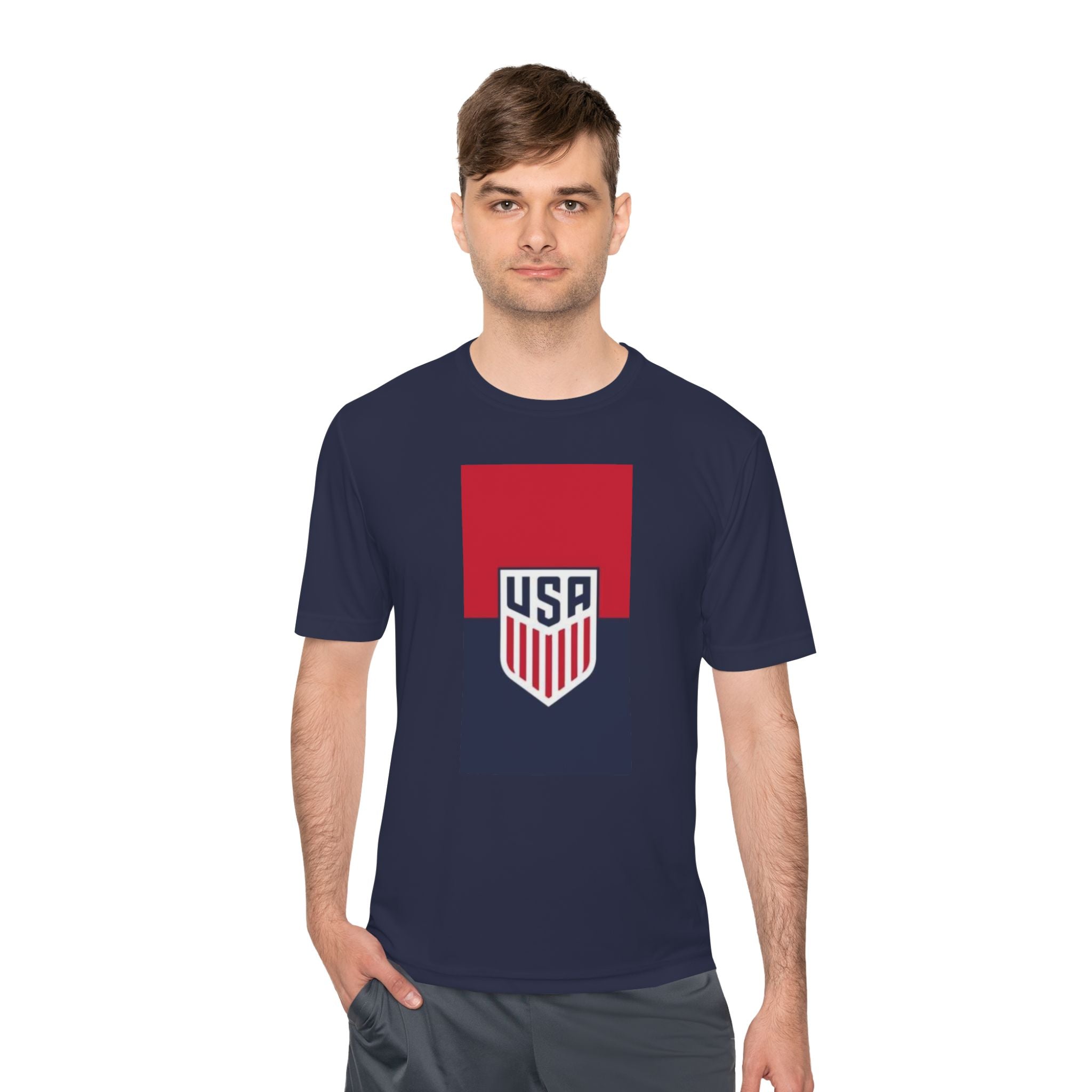 USA Shield Performance Tee — Patriotic Moisture‑Wicking Athletic Shirt