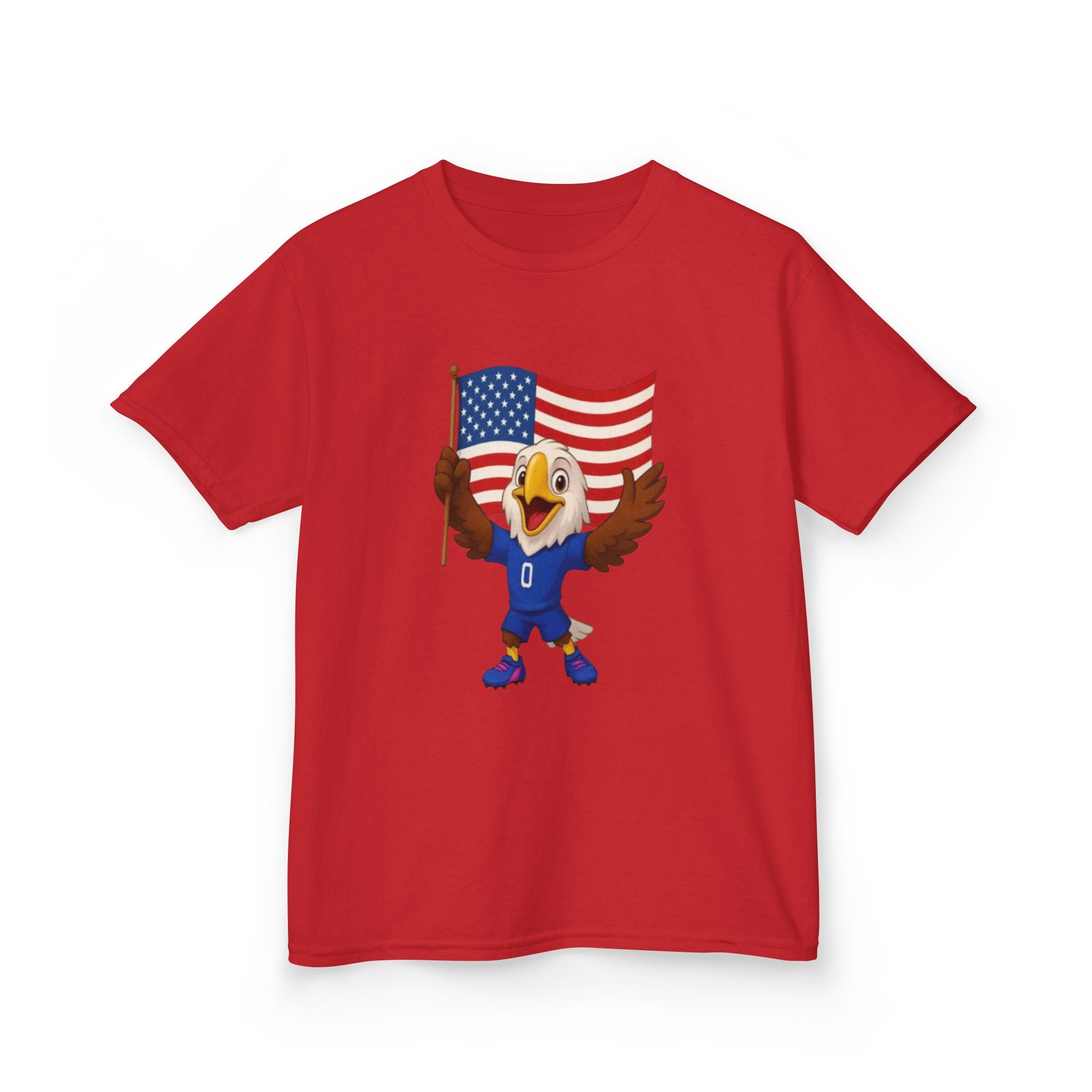 Kids Eagle Mascot T‑Shirt with American Flag — Patriotic Sports Tee