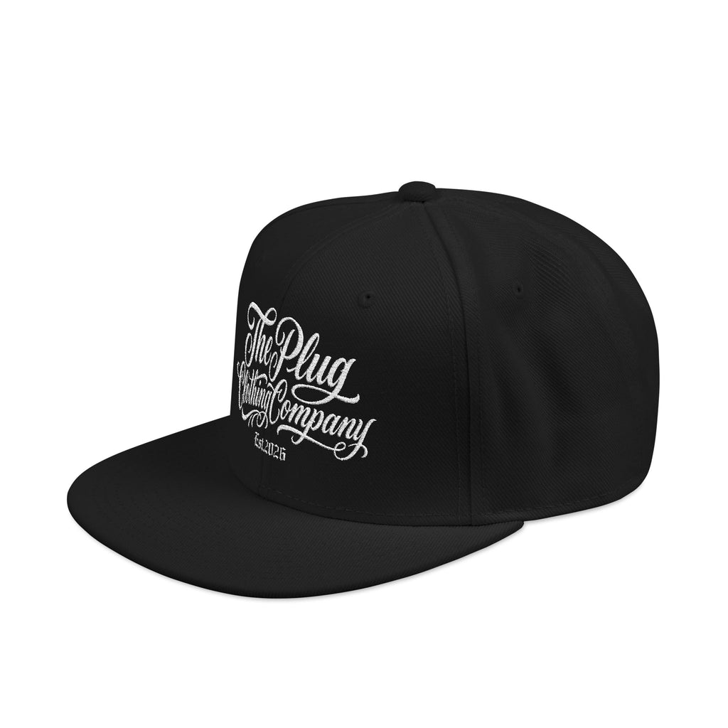 Embroidered Snapback Hat — 'Plug Company' Script Logo