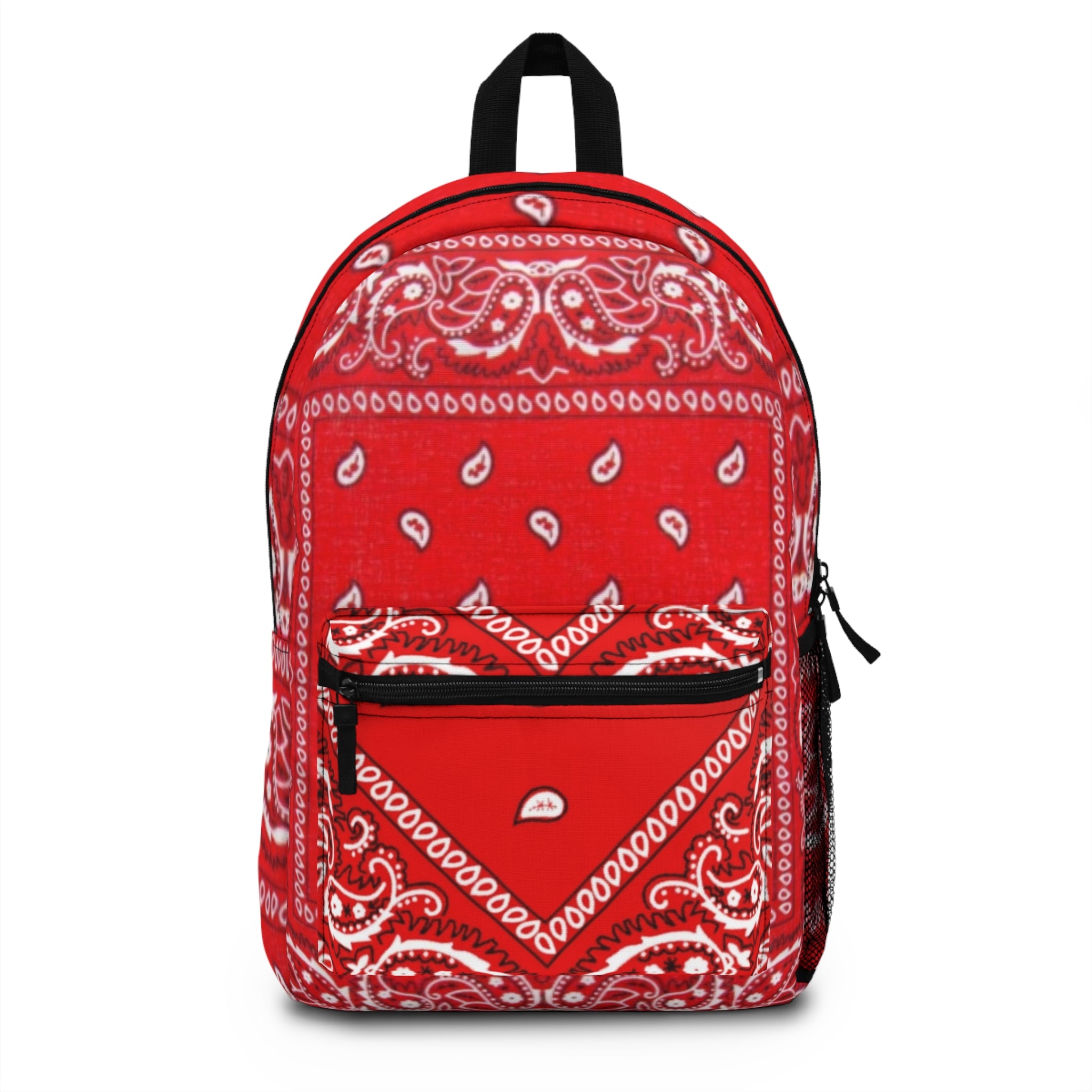 Red Bandana Pattern Backpack – Paisley Print Daypack