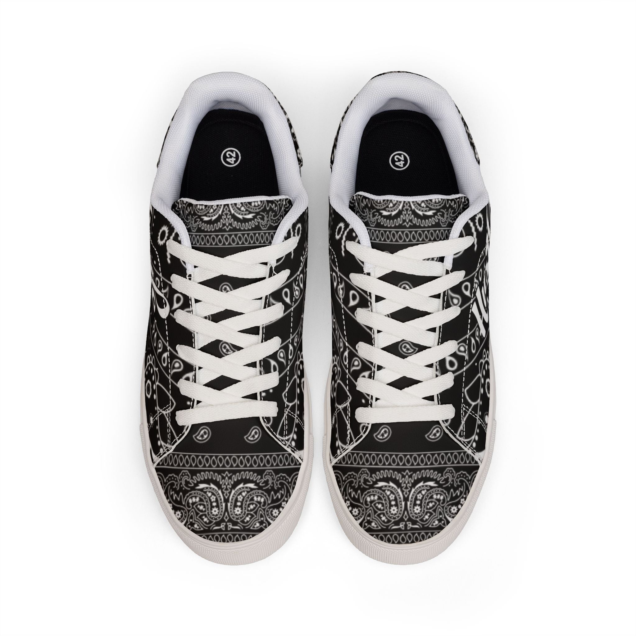 Men's Low-Top Leather Sneakers — Black Bandana "Hustle"