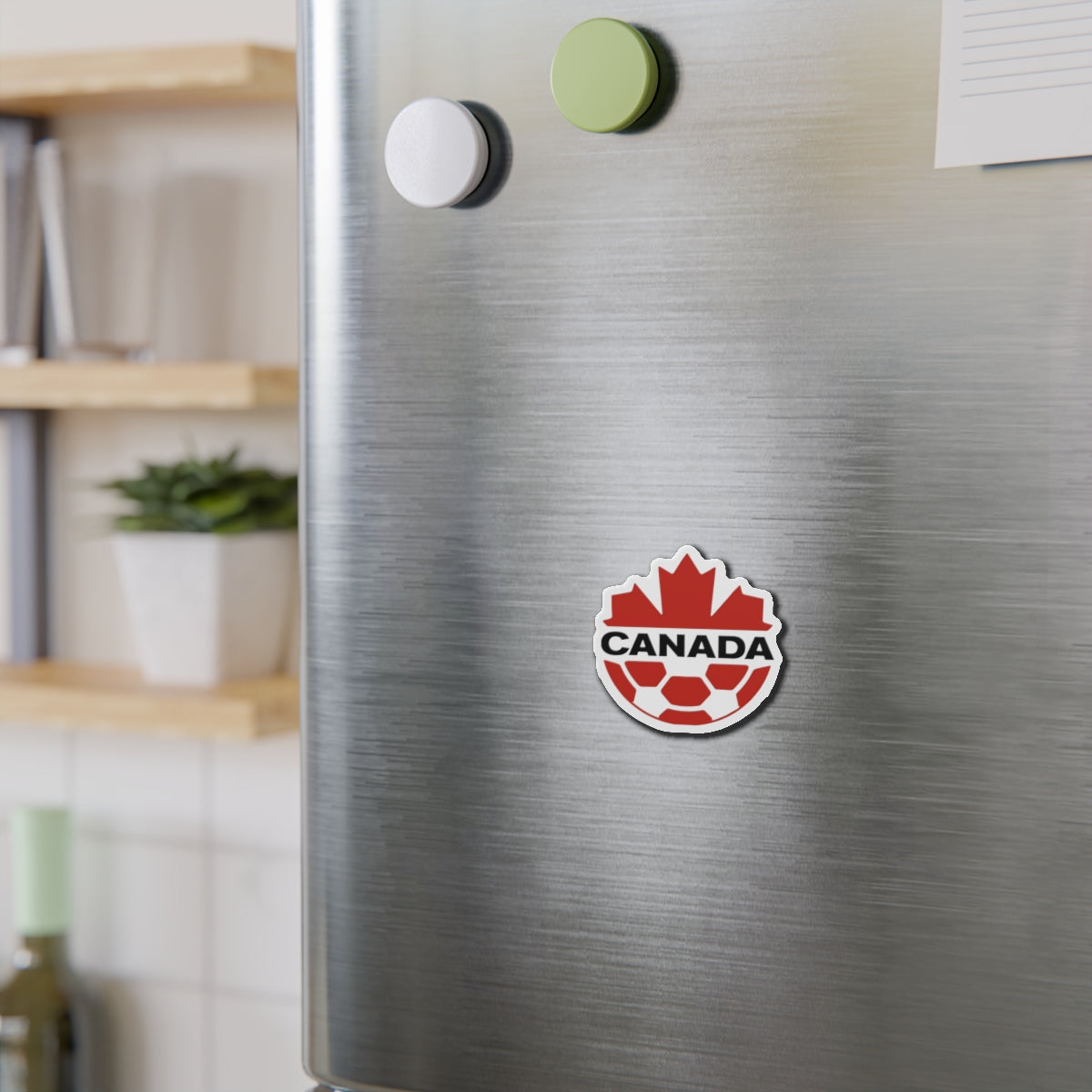 Canada Soccer Magnet — Die-Cut Maple Leaf & Ball Refrigerator Magnet