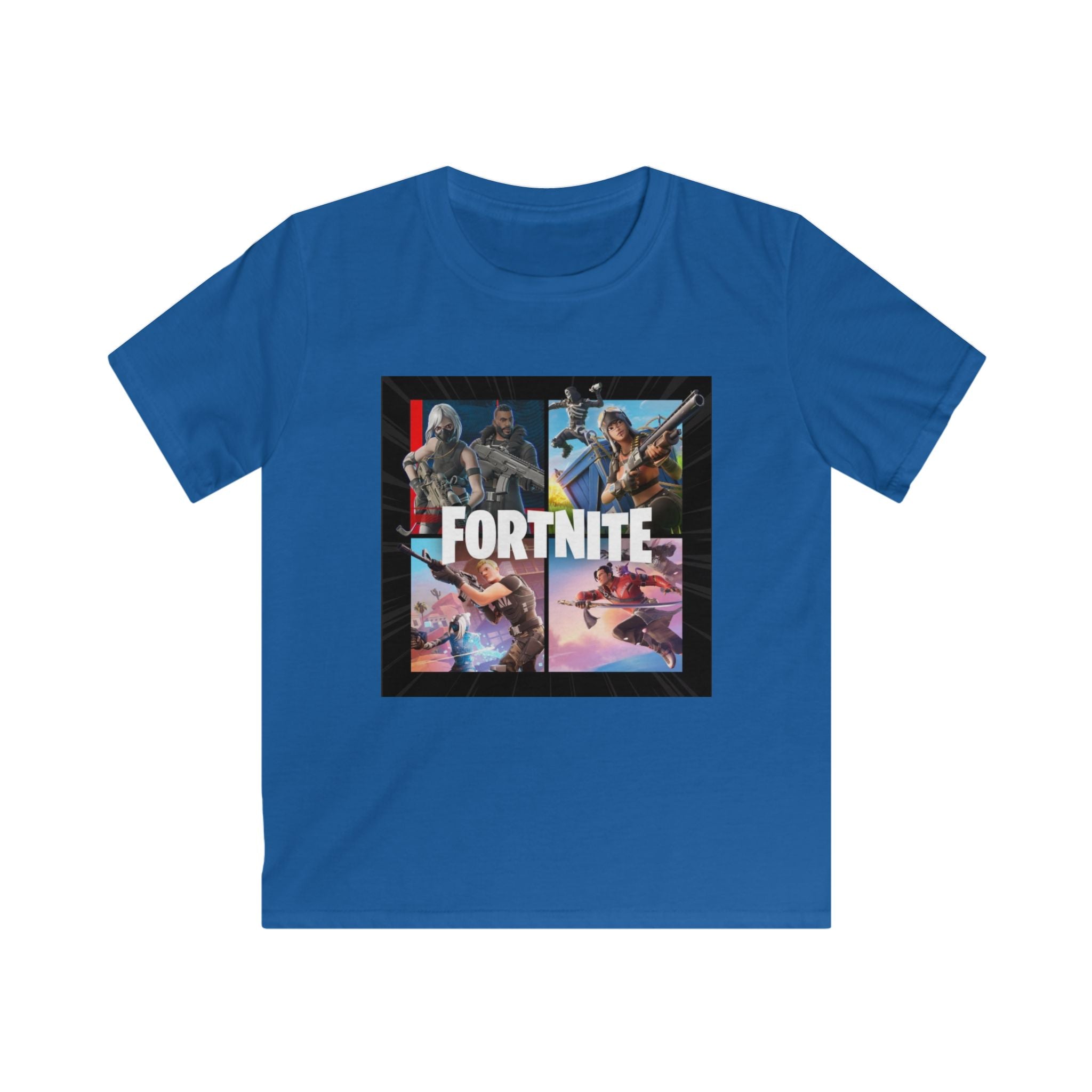 Fortnite Kids Tee — Colorful Battle Royale Character Collage