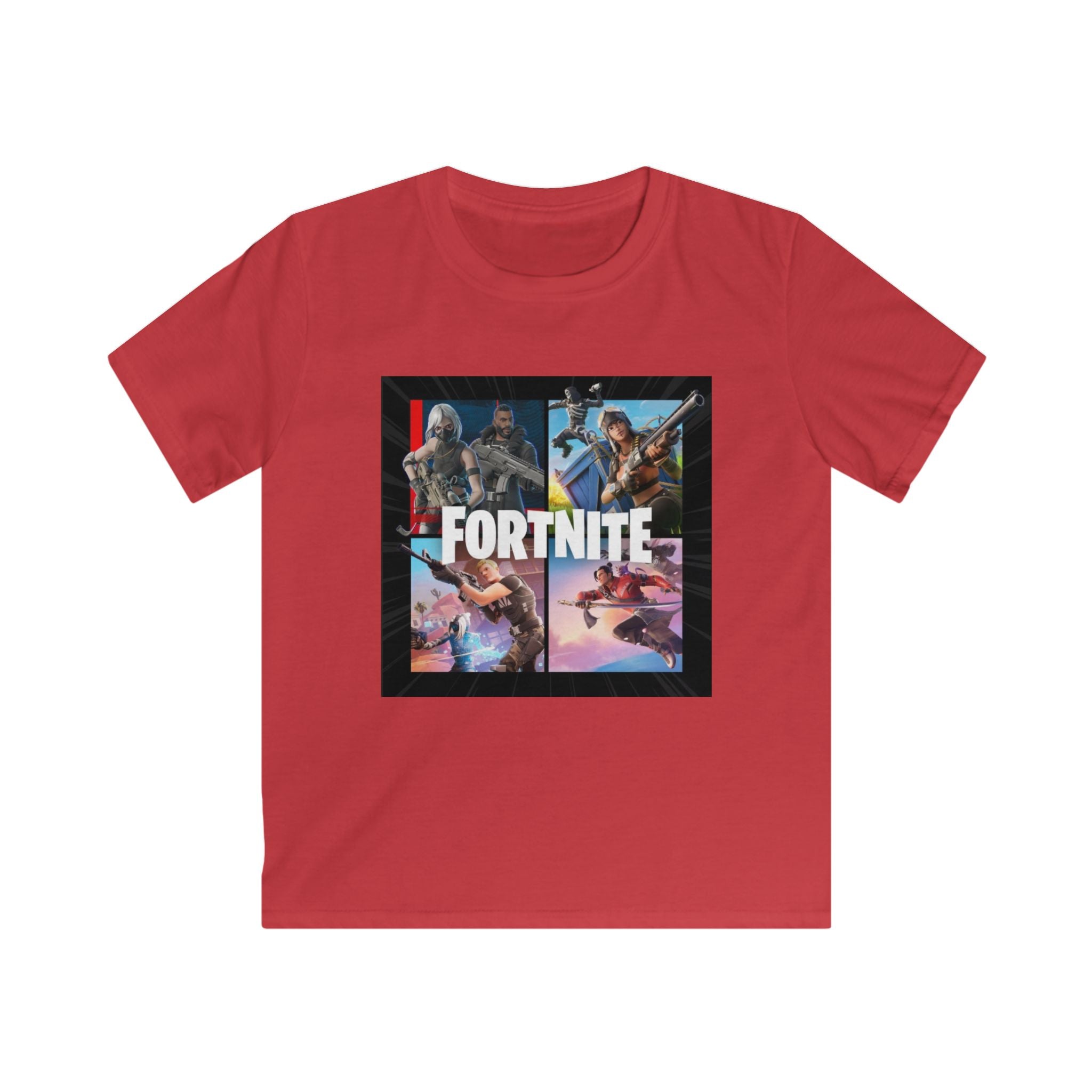 Fortnite Kids Tee — Colorful Battle Royale Character Collage