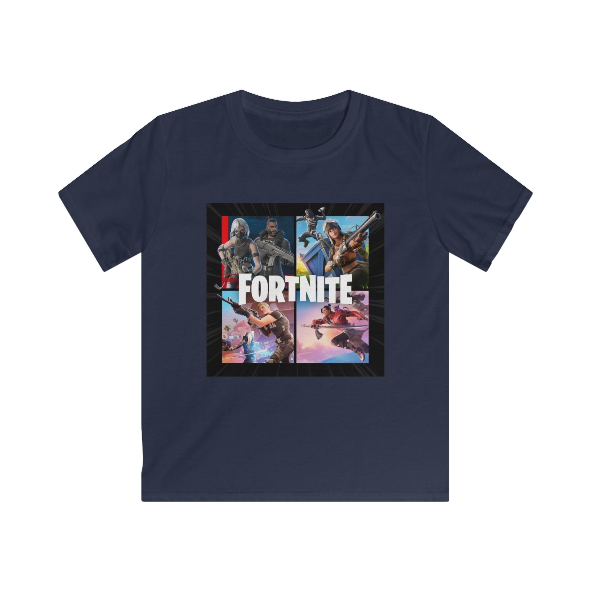 Fortnite Kids Tee — Colorful Battle Royale Character Collage