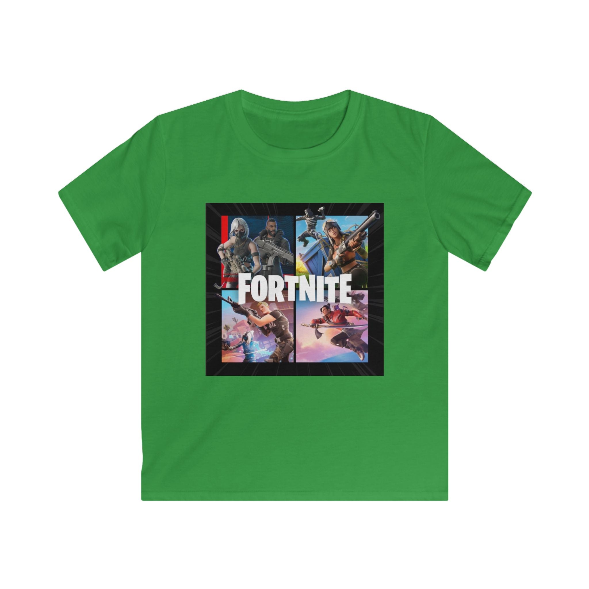 Fortnite Kids Tee — Colorful Battle Royale Character Collage