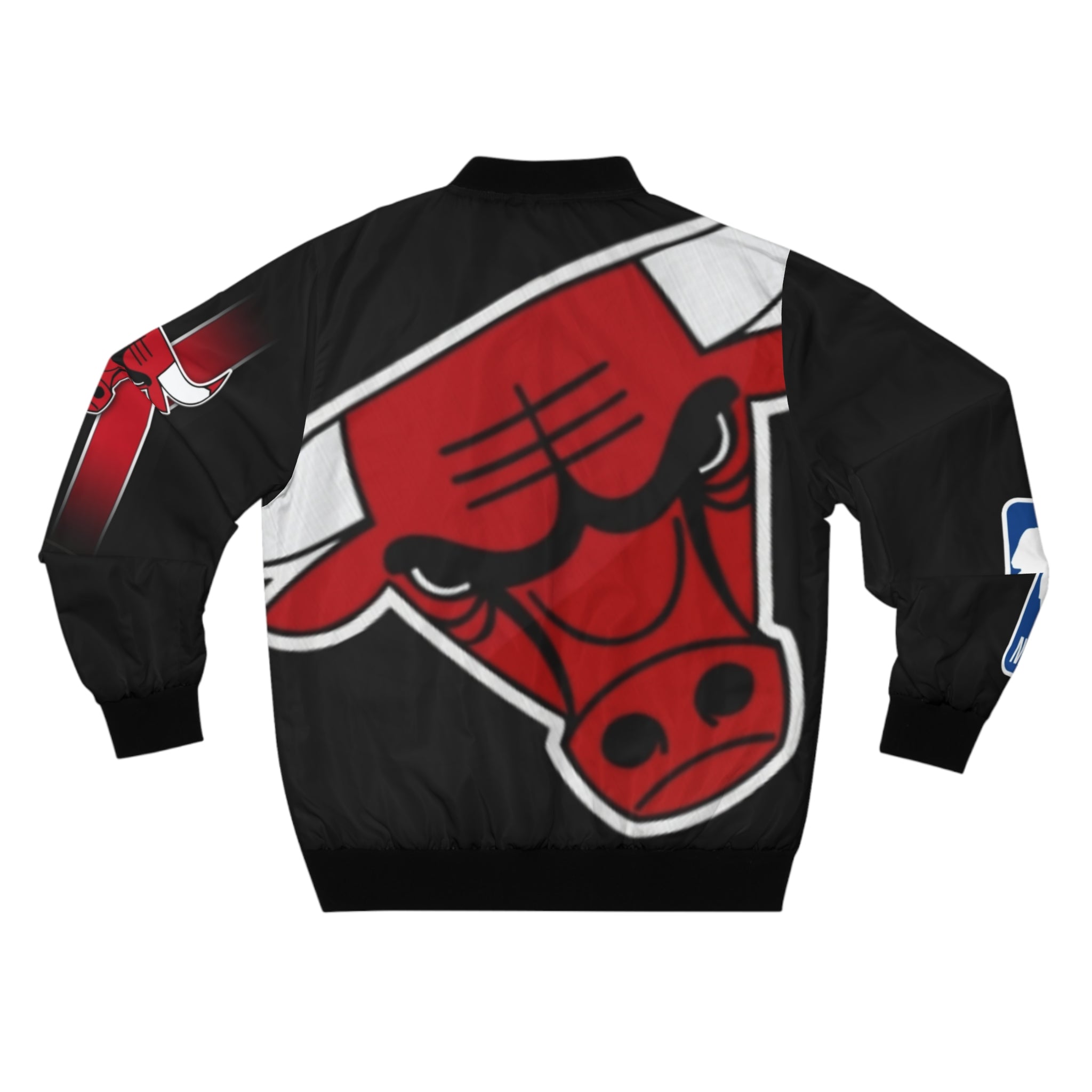 Chicago Bulls Logo Bomber Jacket — Men’s NBA Black All-Over Print