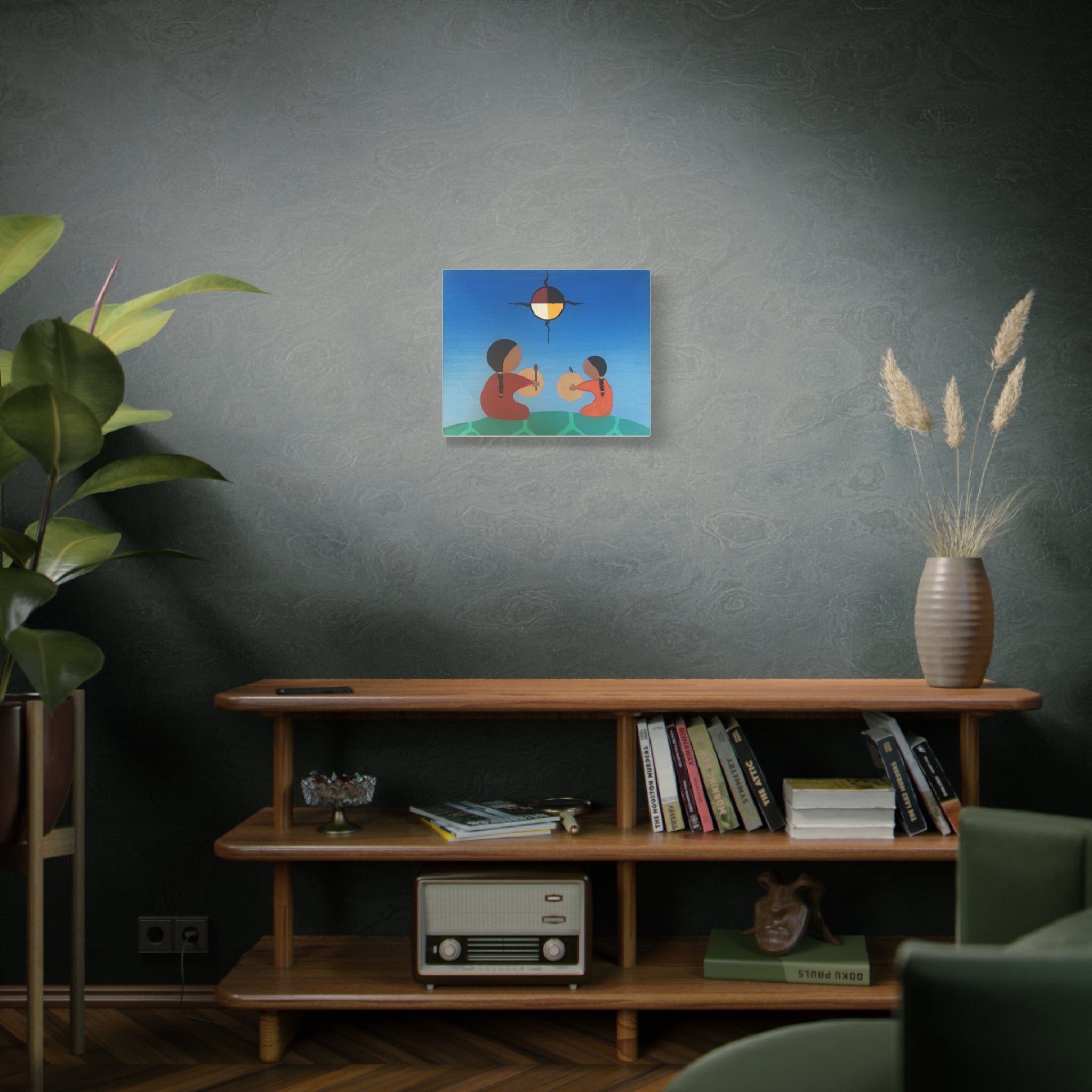 Stretched Matte Canvas — Indigenous Drumming on Turtle Island (Medicine Wheel)