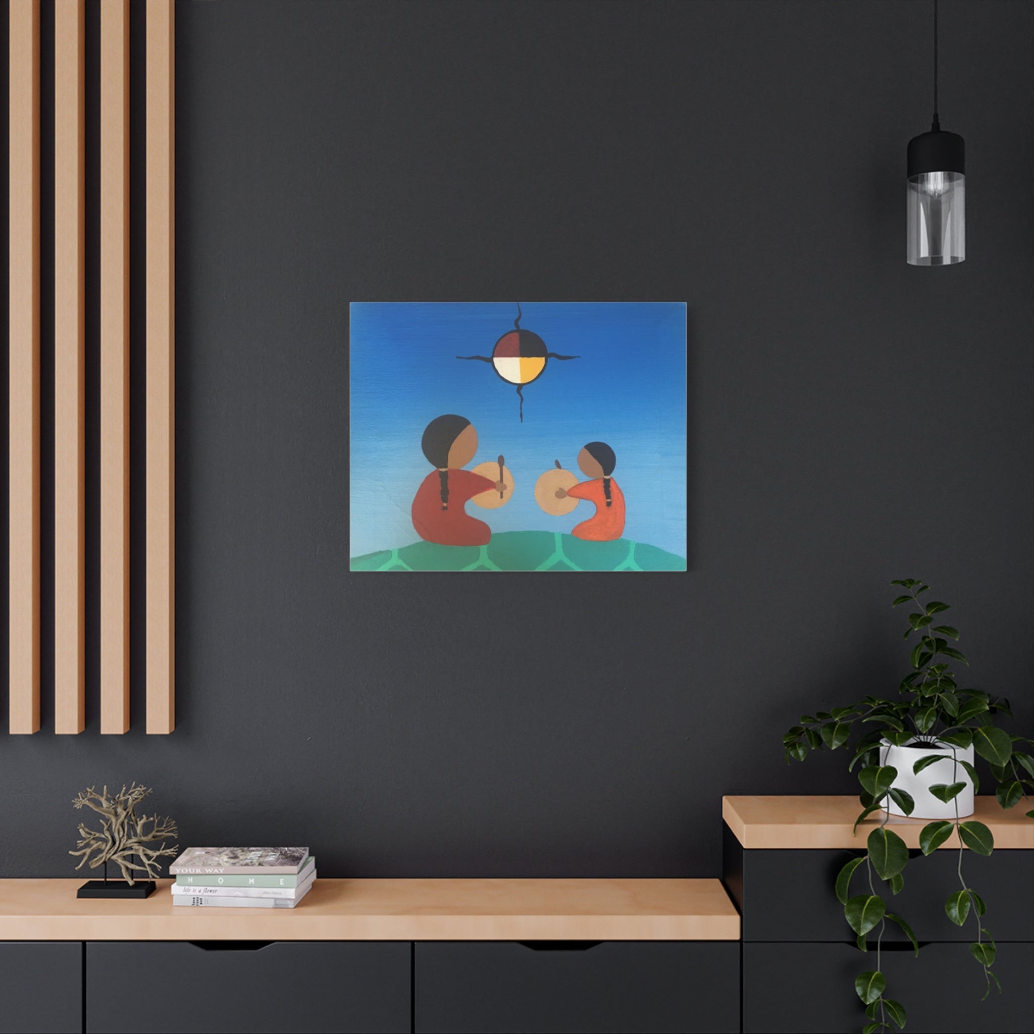 Stretched Matte Canvas — Indigenous Drumming on Turtle Island (Medicine Wheel)