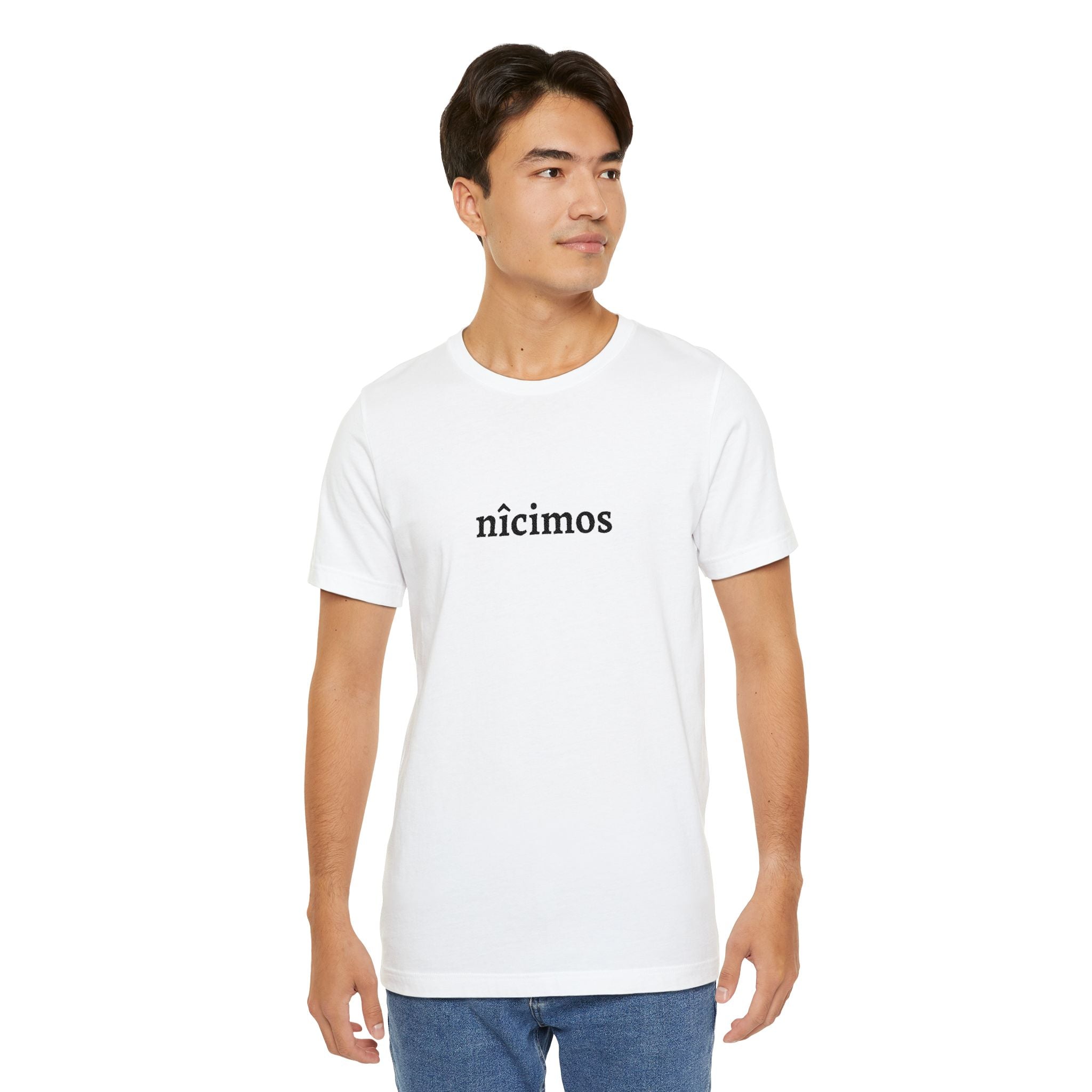 Nicimos Minimalist Graphic Tee — Gothic Script White T‑Shirt
