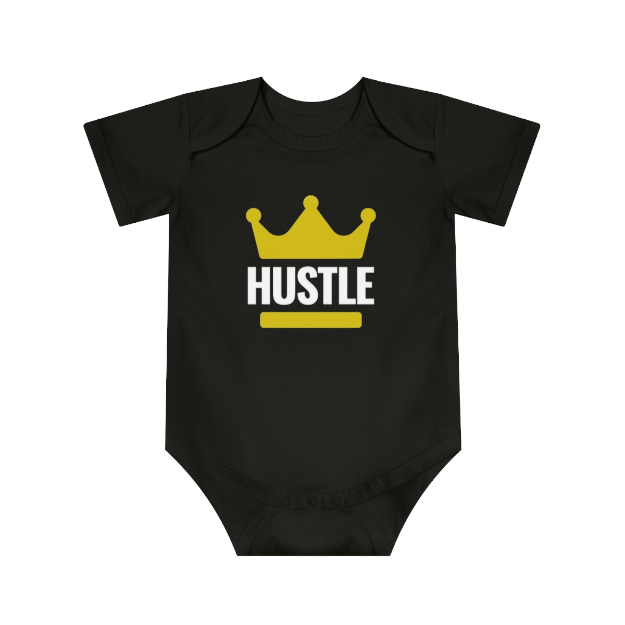 Hustle Crown Baby Bodysuit — Cute Black Short Sleeve Infant Onesie