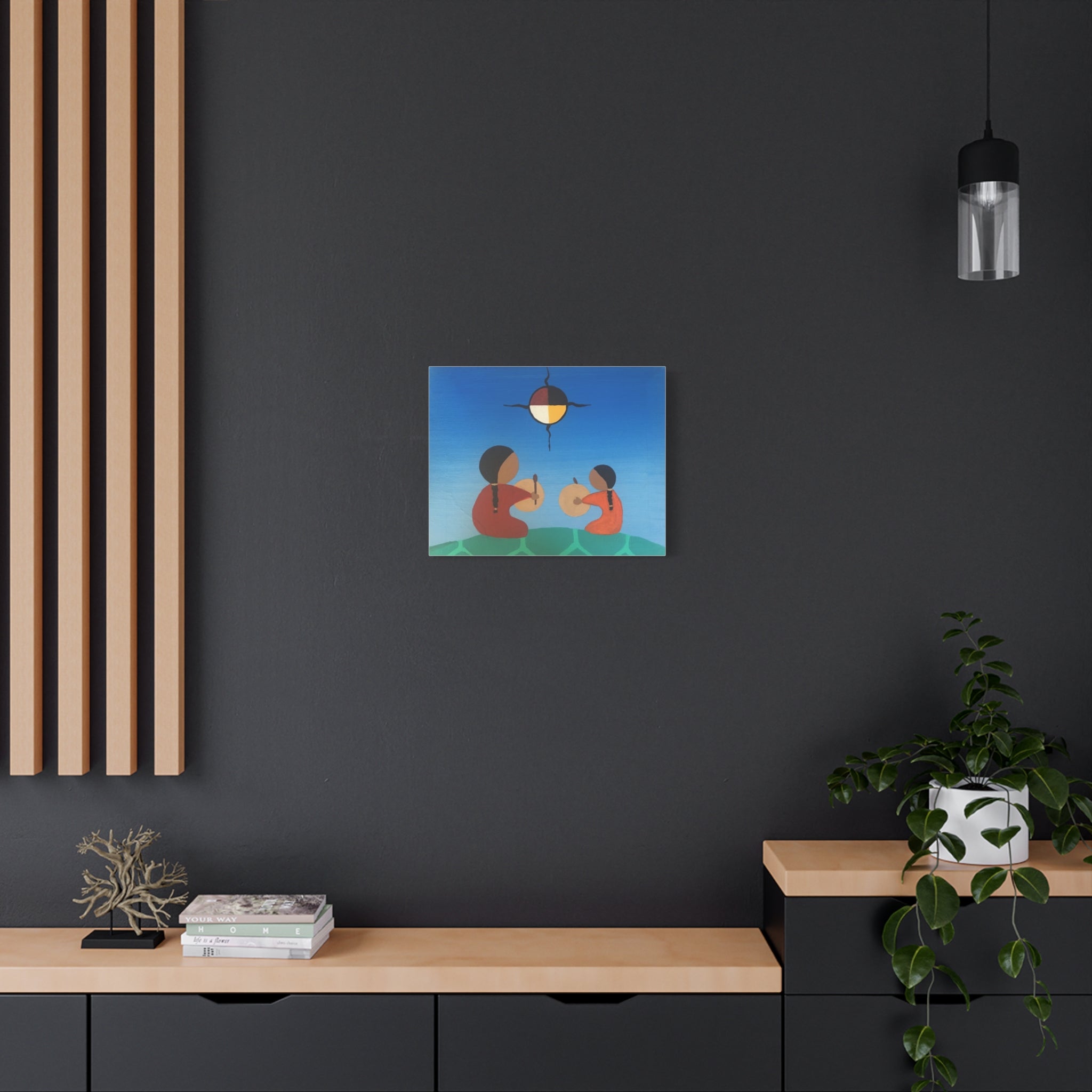 Stretched Matte Canvas — Indigenous Drumming on Turtle Island (Medicine Wheel)