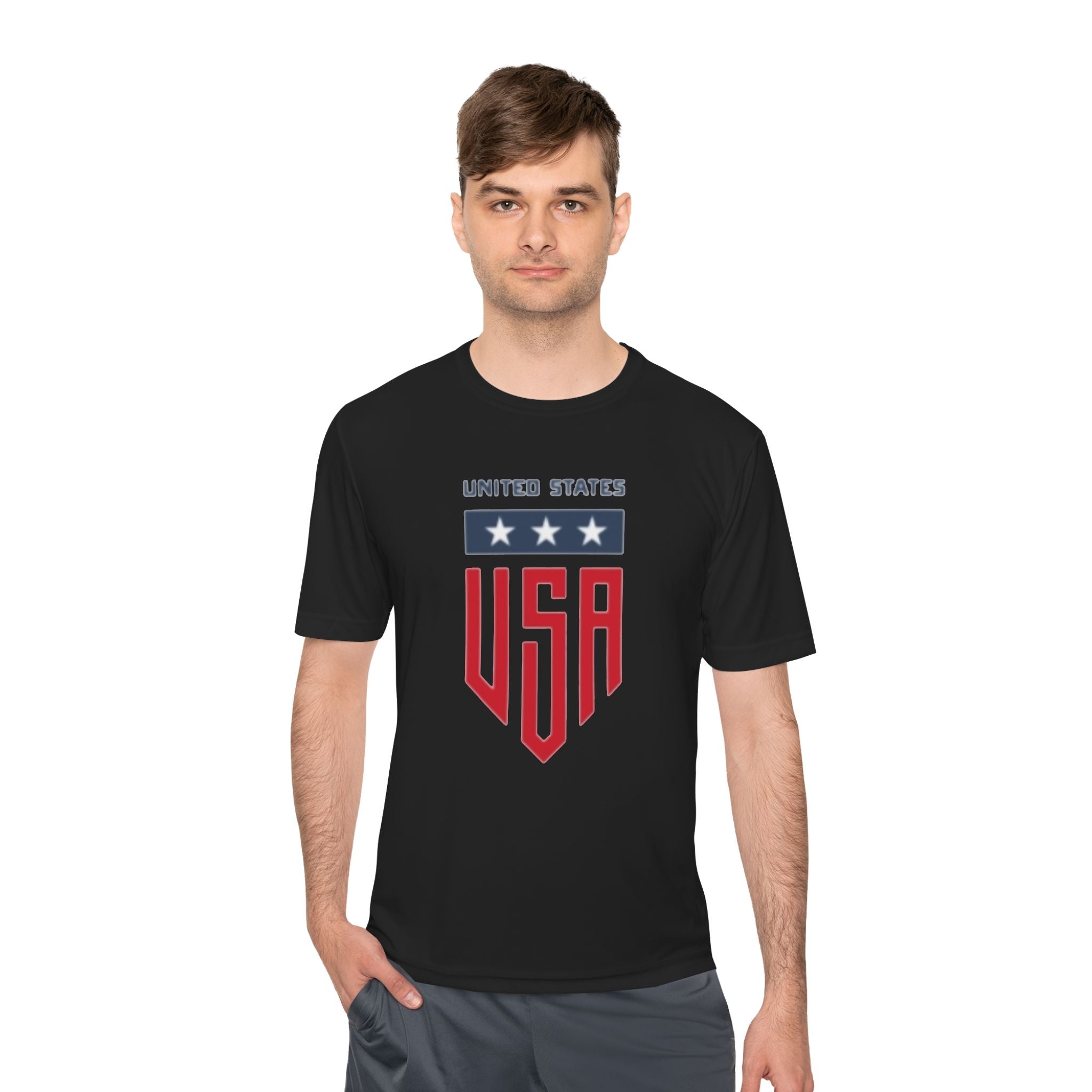 USA Shield Athletic Tee — United States Patriotic Sports Shirt
