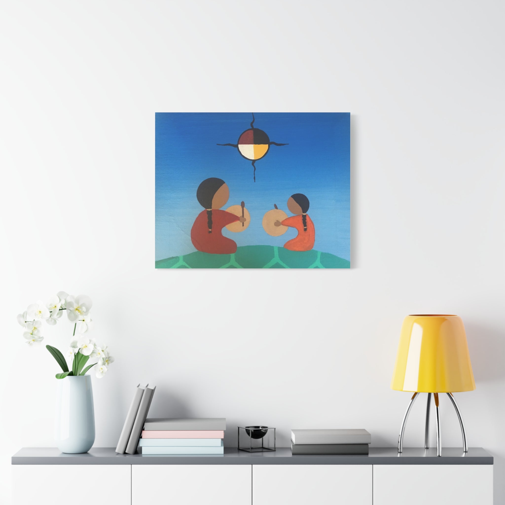 Stretched Matte Canvas — Indigenous Drumming on Turtle Island (Medicine Wheel)