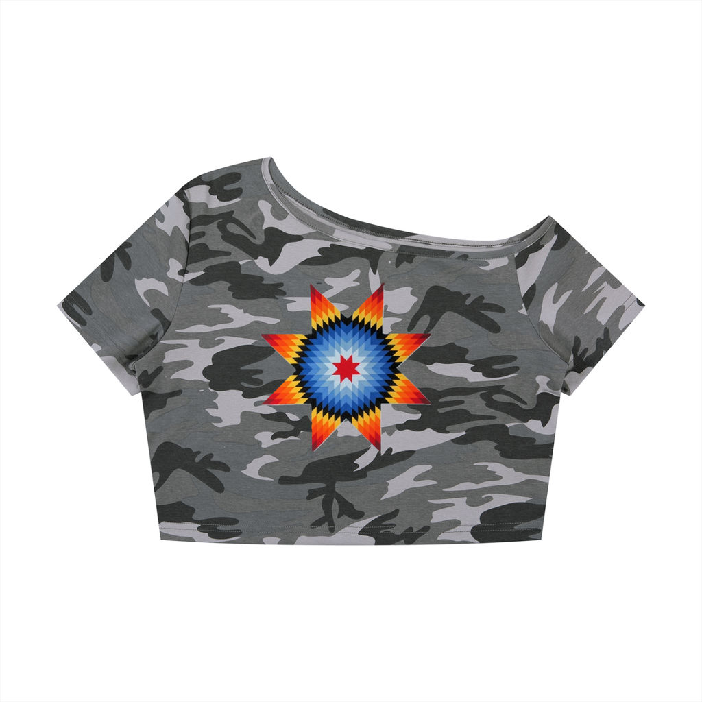 Women's Camo Off-Shoulder Crop T-Shirt - Shes the Plug