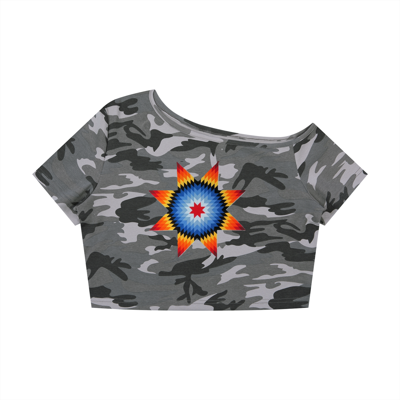 Women's Camo Off-Shoulder Crop T-Shirt - Shes the Plug