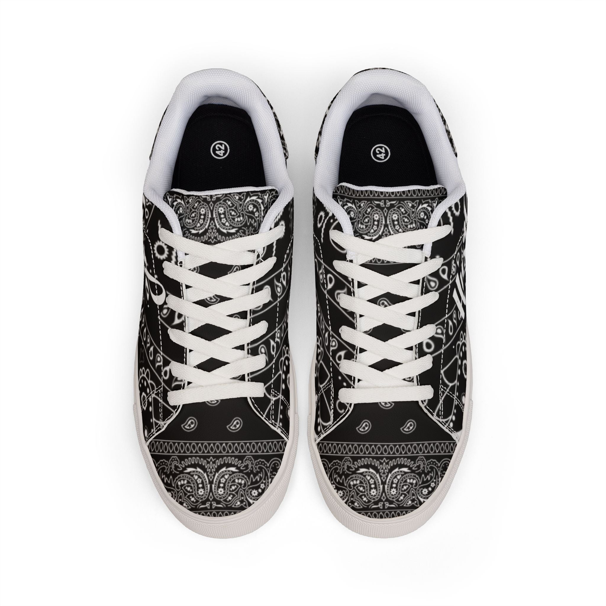 Low-Top Leather Sneakers — Black Bandana “Hustle” Street Style