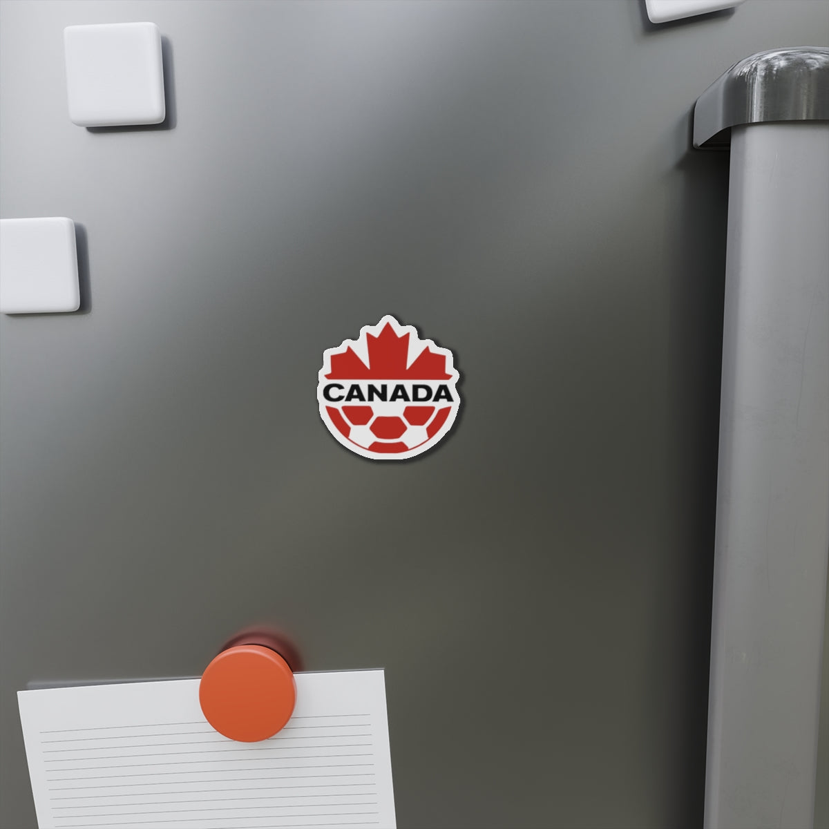 Canada Soccer Magnet — Die-Cut Maple Leaf & Ball Refrigerator Magnet