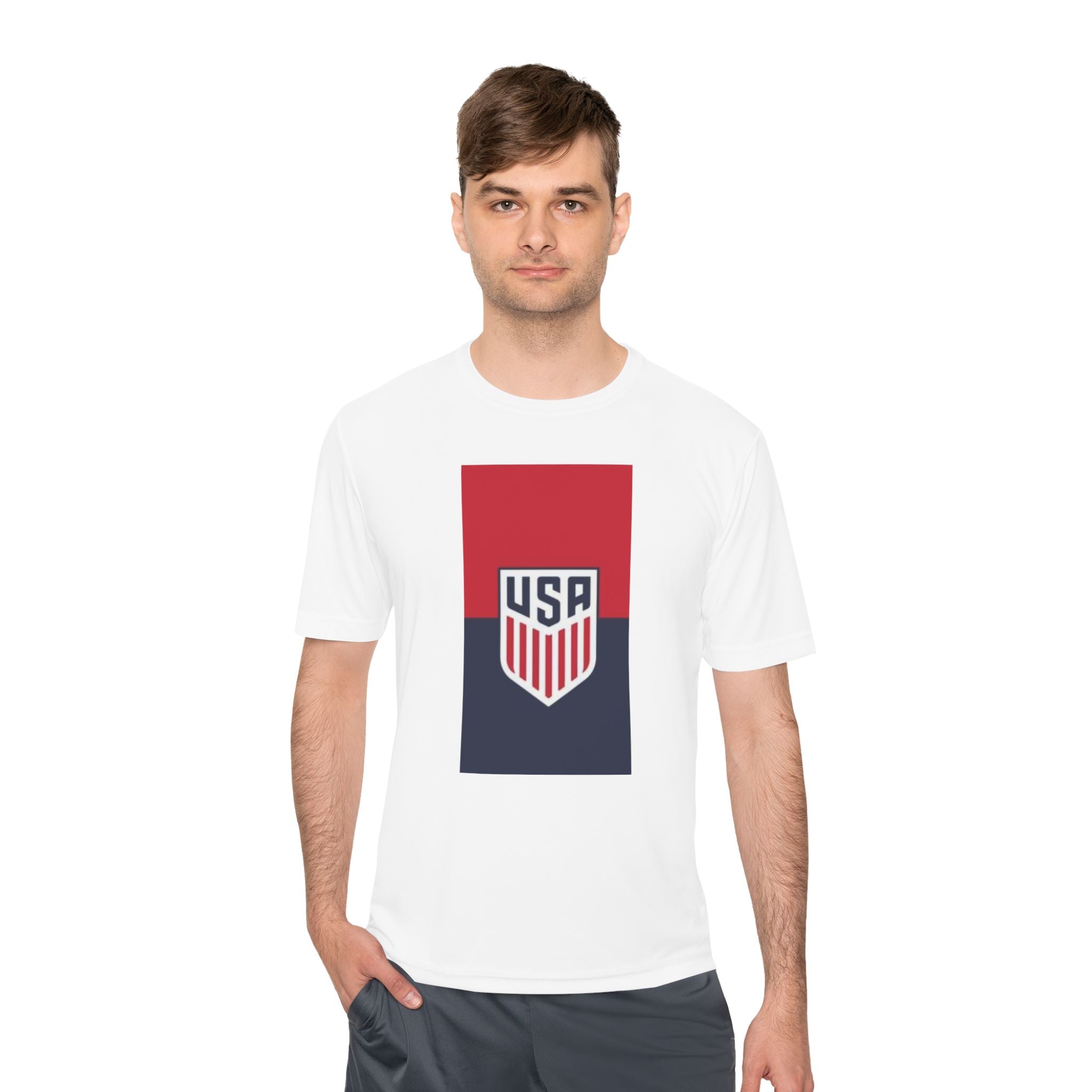 USA Shield Performance Tee — Patriotic Moisture‑Wicking Athletic Shirt