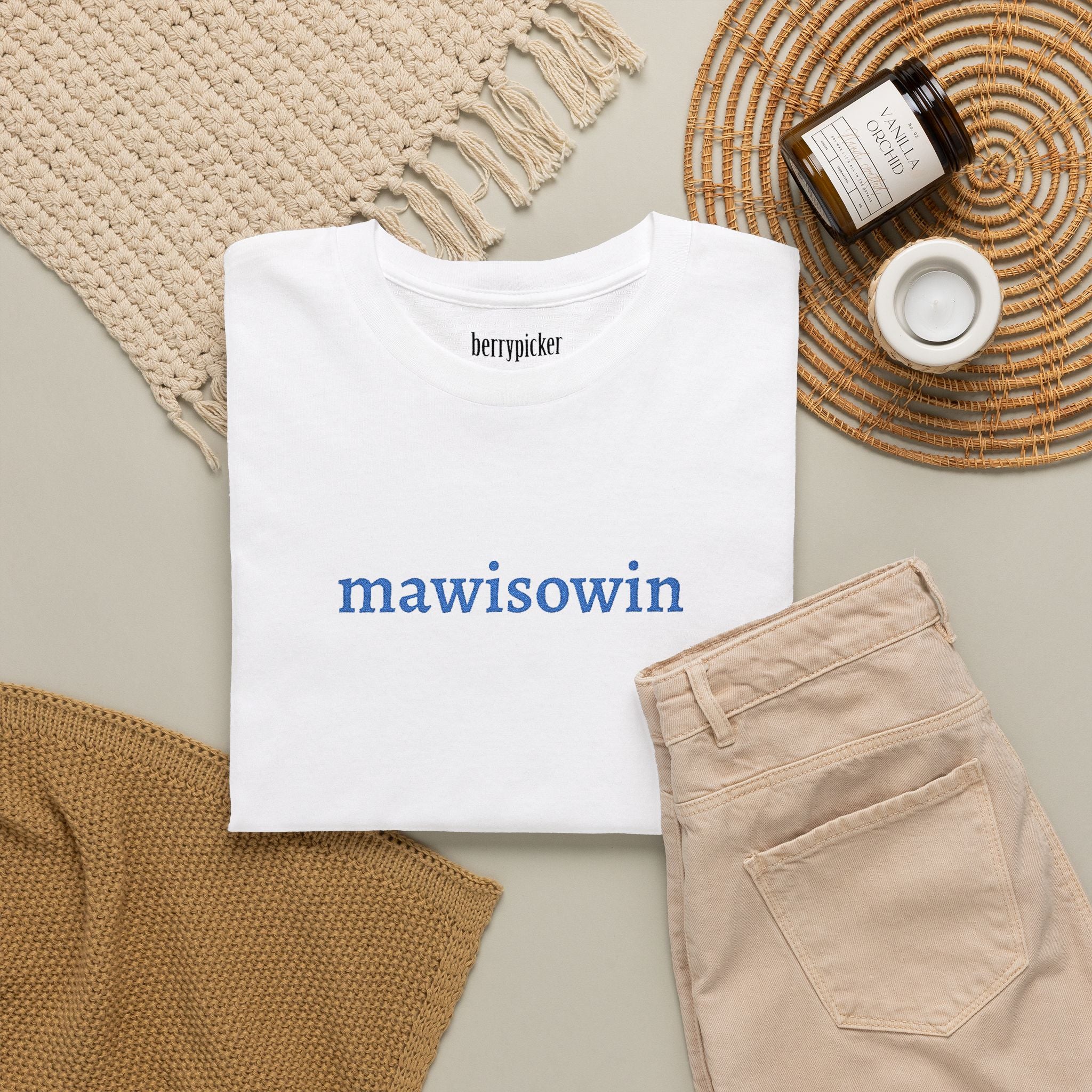 Mawisowin Embroidered Cree Word — Simple Indigenous Phrase