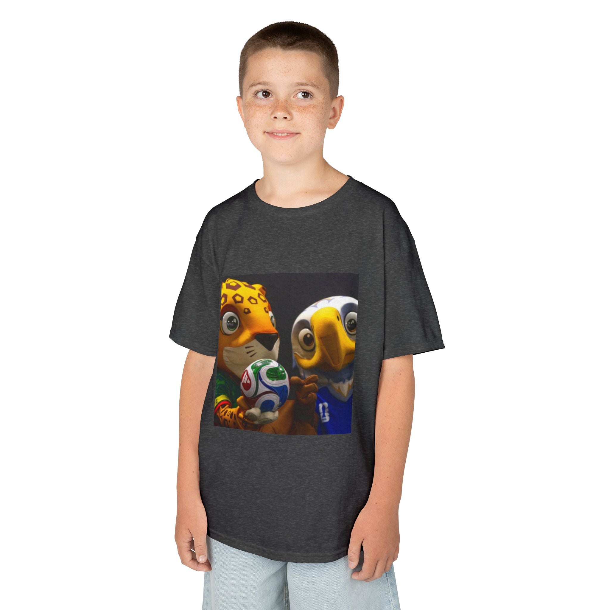 Kids Soccer Mascot T‑Shirt — Cute World Cup Bird & Jaguar Design