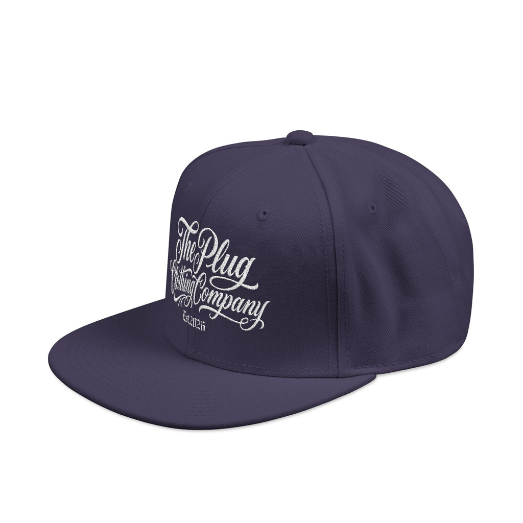Embroidered Snapback Hat — 'Plug Company' Script Logo