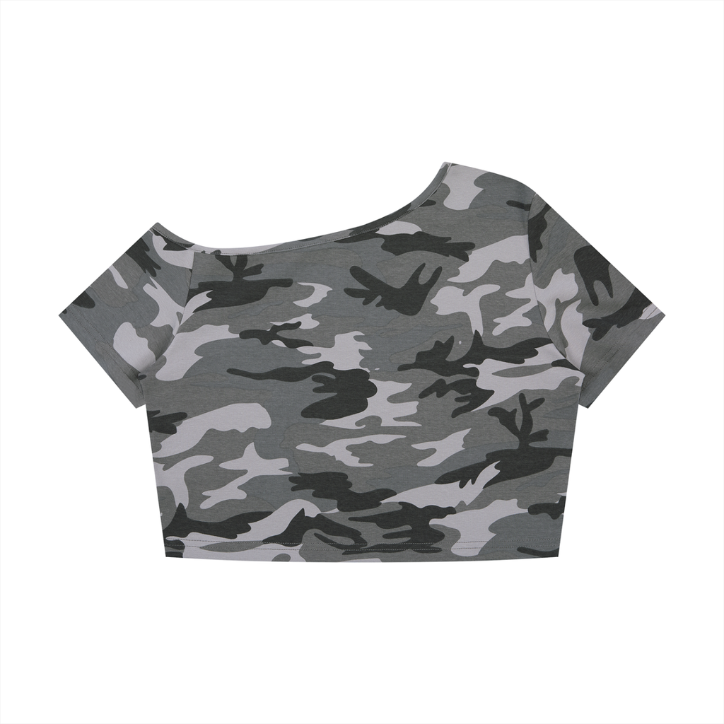 Women's Camo Off-Shoulder Crop T-Shirt - Shes the Plug