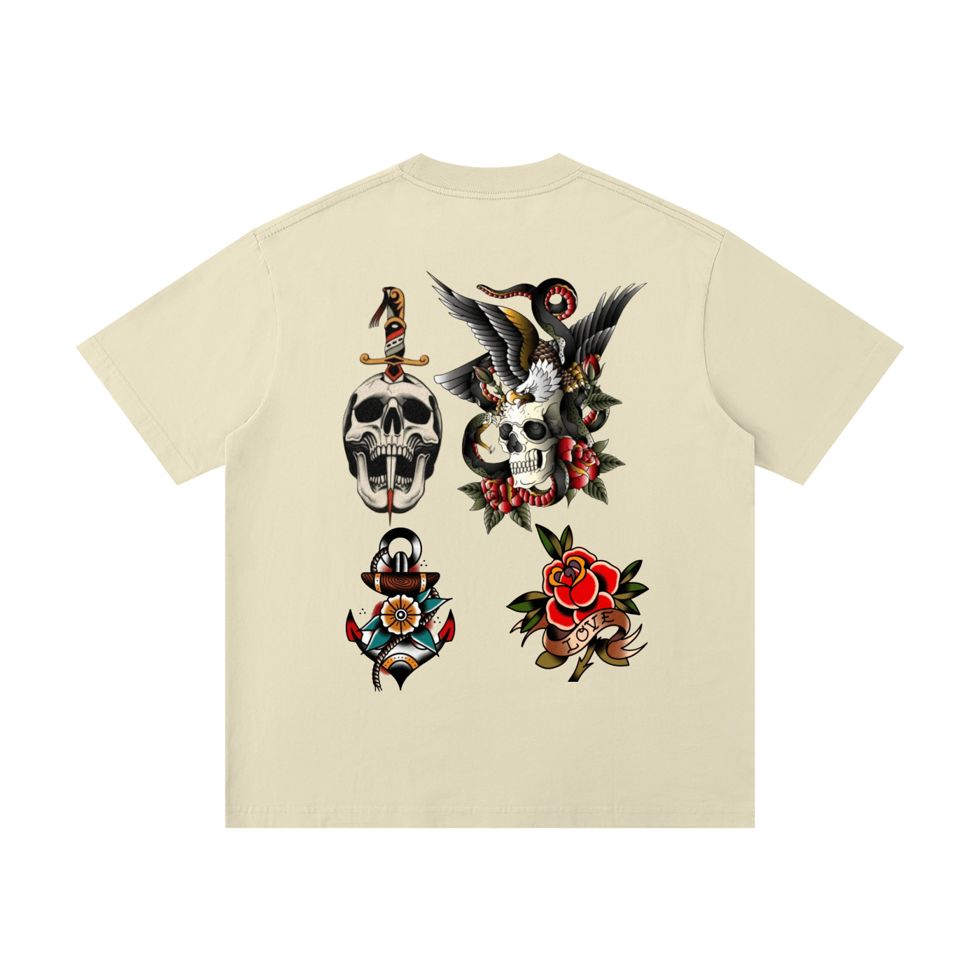 American Traditional Tattoo: Unisex Loose Drop Shoulder T-Shirt - Art by Seepengoose: The Plug Clothing Company
