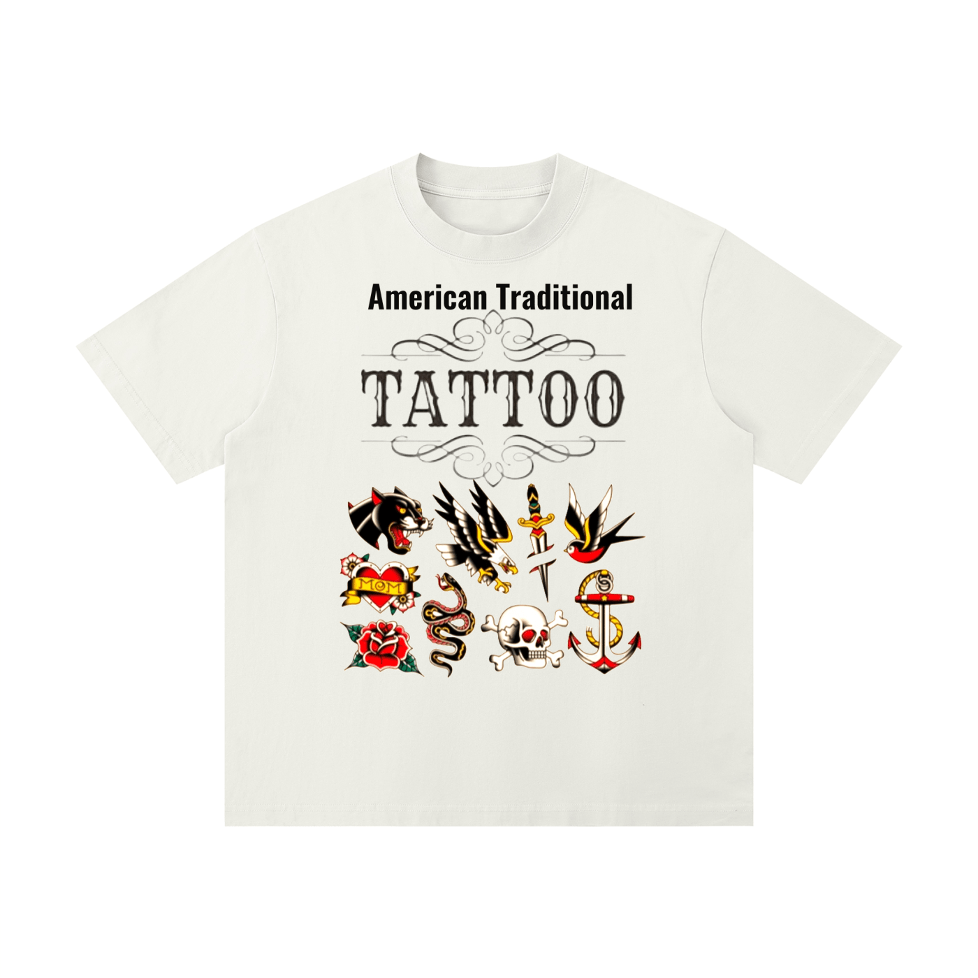 American Traditional Tattoo: Unisex Loose Drop Shoulder T-Shirt - Art by Seepengoose: The Plug Clothing Company