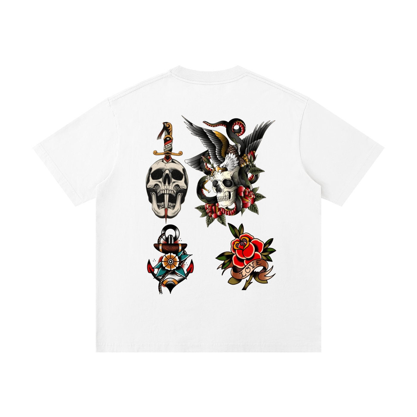 American Traditional Tattoo: Unisex Loose Drop Shoulder T-Shirt - Art by Seepengoose: The Plug Clothing Company