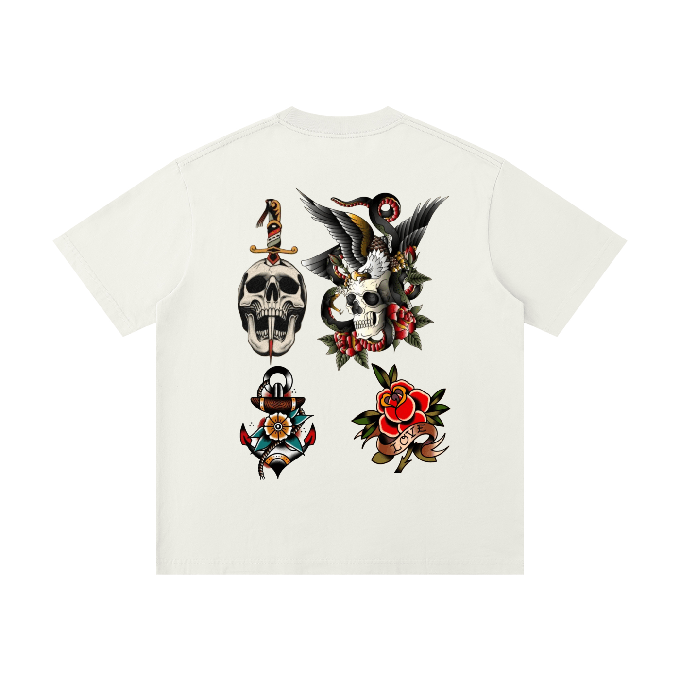 American Traditional Tattoo: Unisex Loose Drop Shoulder T-Shirt - Art by Seepengoose: The Plug Clothing Company