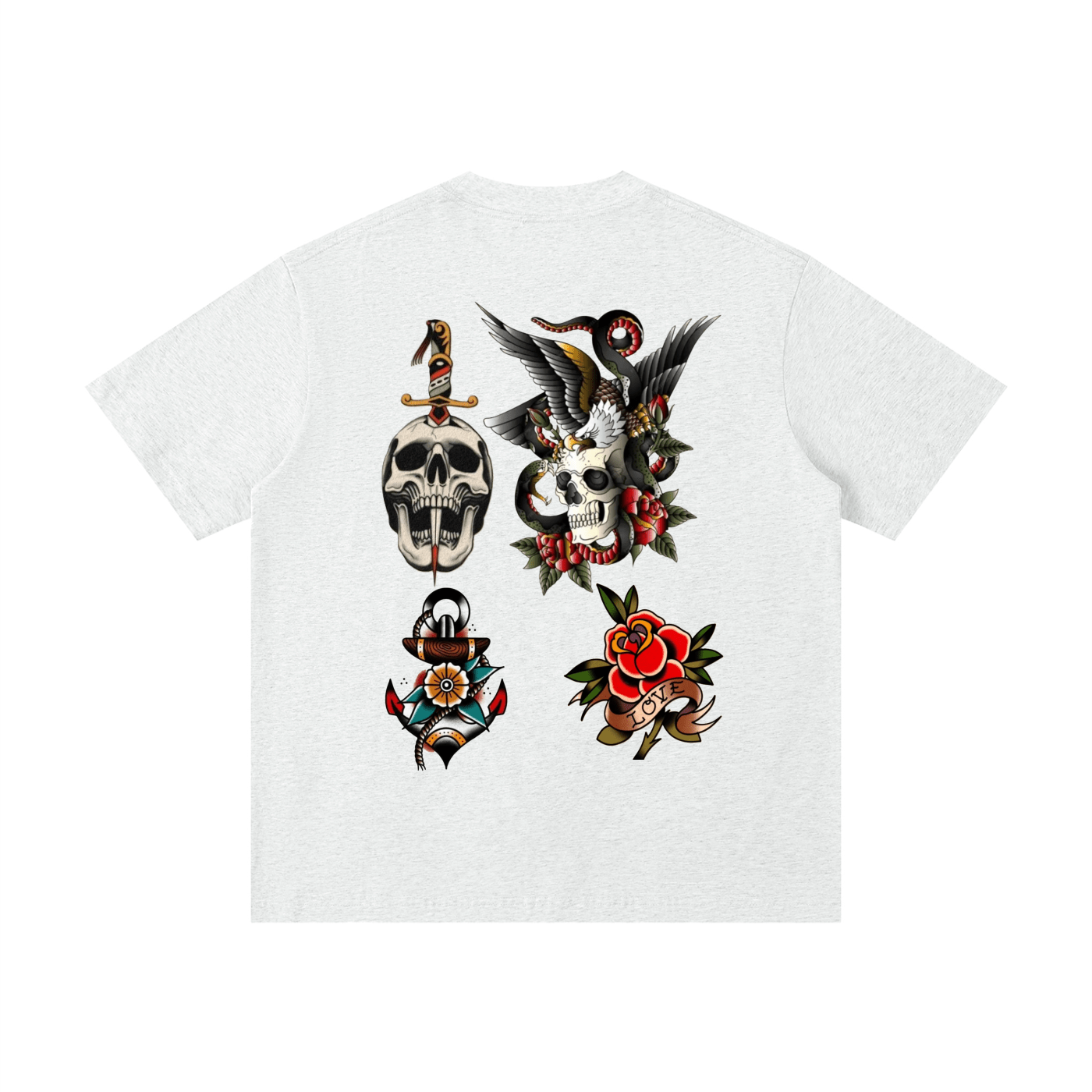 American Traditional Tattoo: Unisex Loose Drop Shoulder T-Shirt - Art by Seepengoose: The Plug Clothing Company