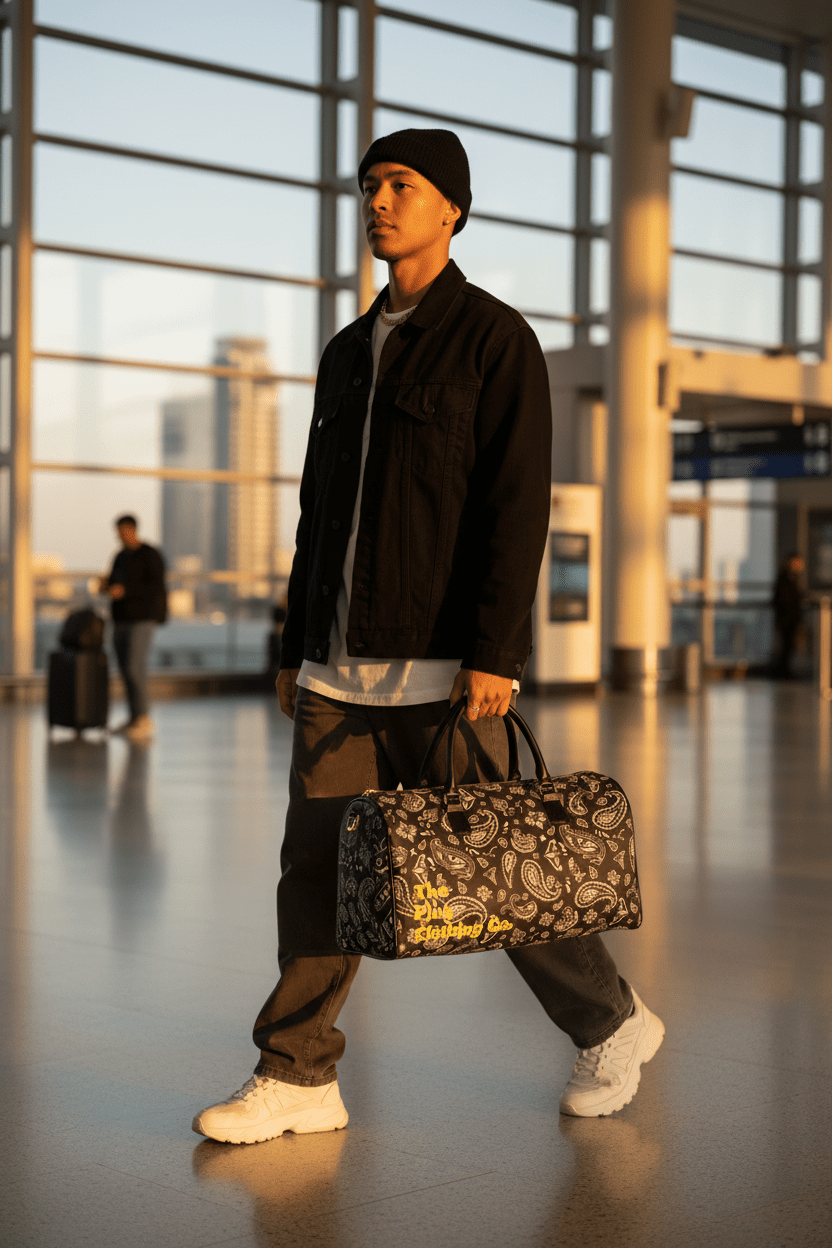 Black Bandana Duffle with 'The Plug Clothing Co' Accent - Art by Seepengoose: The Plug Clothing Company