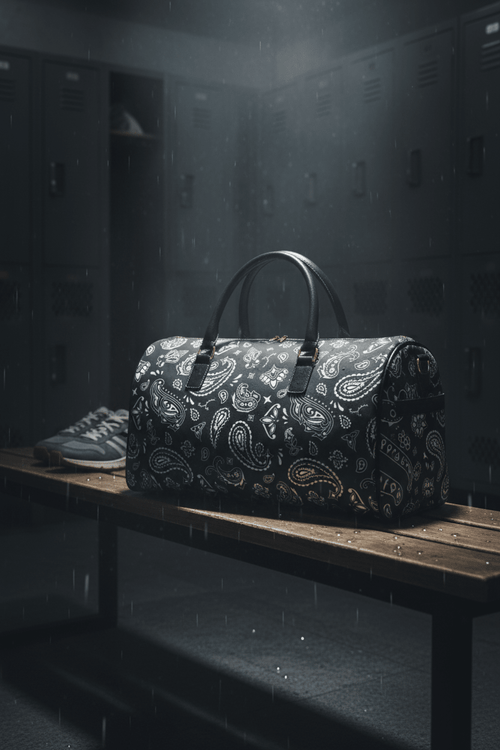 Black Bandana Duffle with 'The Plug Clothing Co' Accent - Art by Seepengoose: The Plug Clothing Company