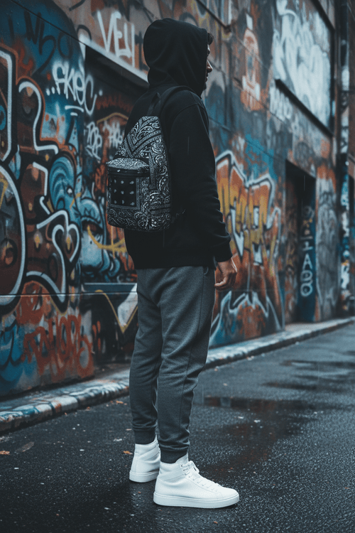 Black Bandana Paisley Sling Bag — Crossbody Urban Travel Pack - Art by Seepengoose: The Plug Clothing Company