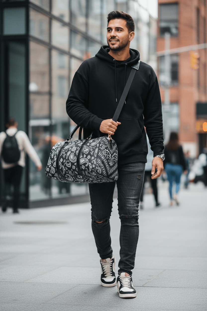 Black Paisley Faux Leather Travel Bag – Duffle Weekend Bag - Art by Seepengoose: The Plug Clothing Company