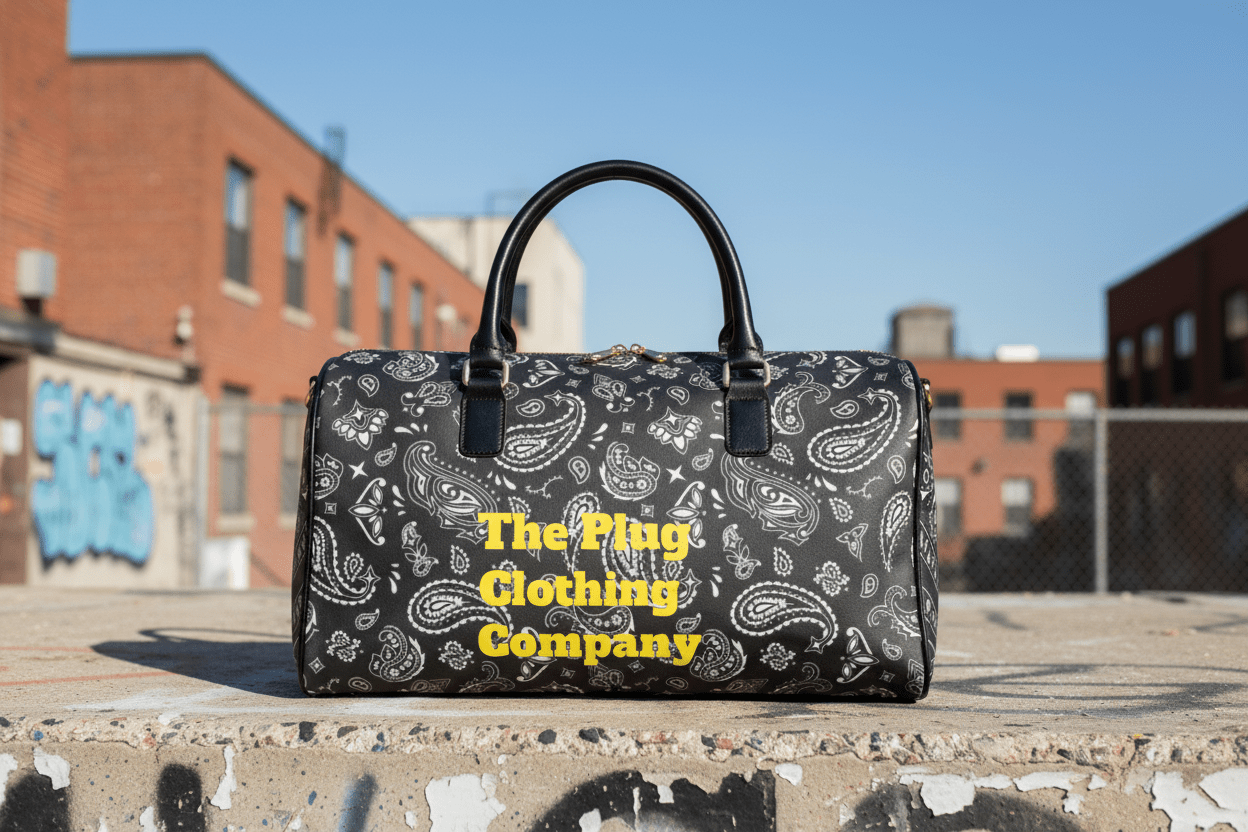 Black Paisley Faux Leather Travel Bag – Duffle Weekend Bag - Art by Seepengoose: The Plug Clothing Company