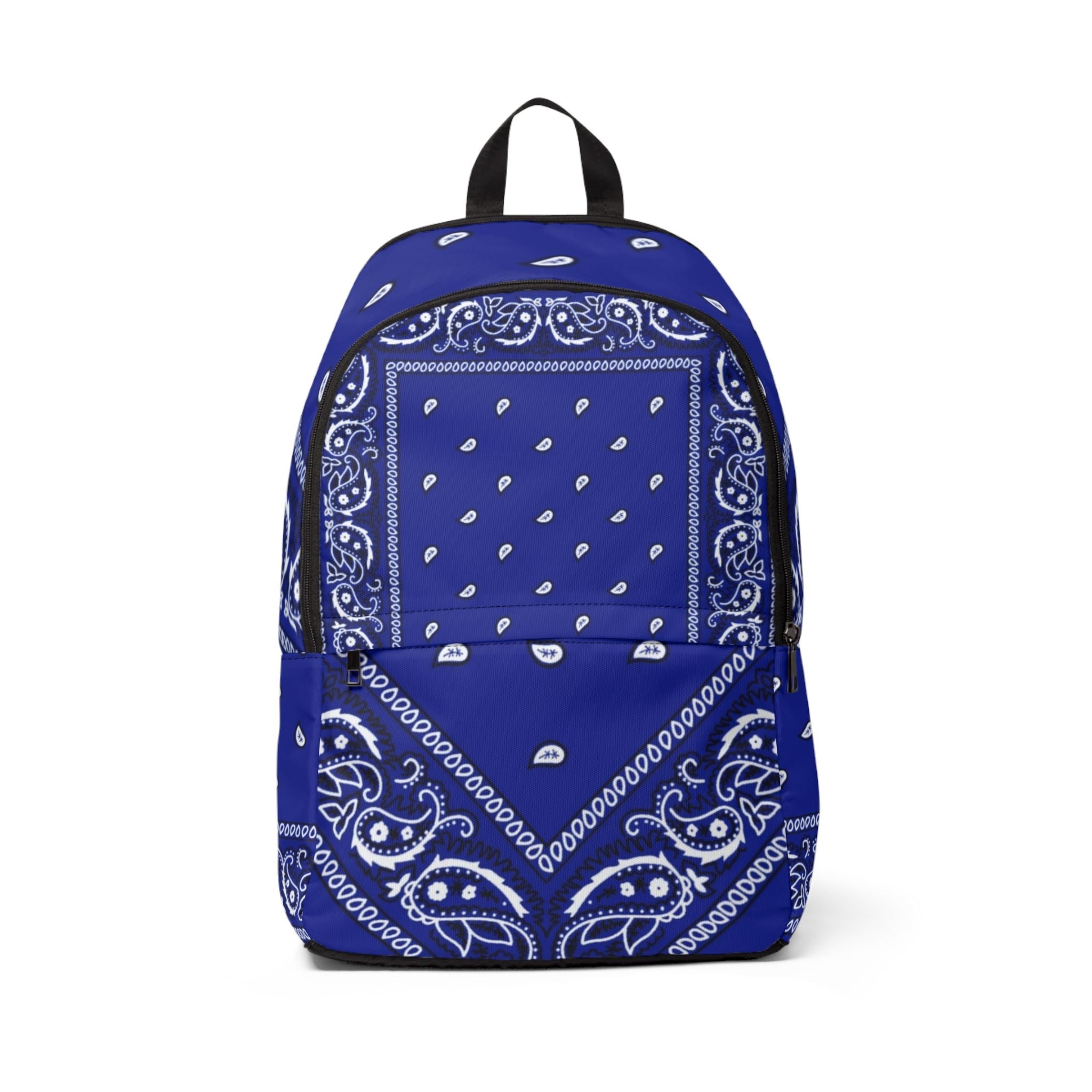 Blue Bandana Print Backpack - Paisley Cotton-Style Daypack - Art by Seepengoose: The Plug Clothing Company