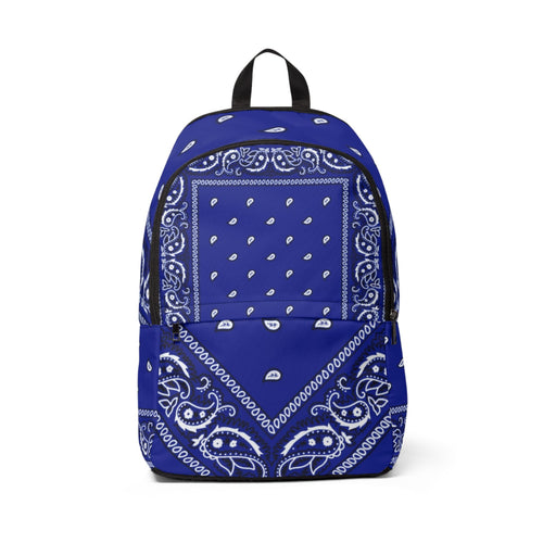 Blue Bandana Print Backpack - Paisley Cotton-Style Daypack - Art by Seepengoose: The Plug Clothing Company