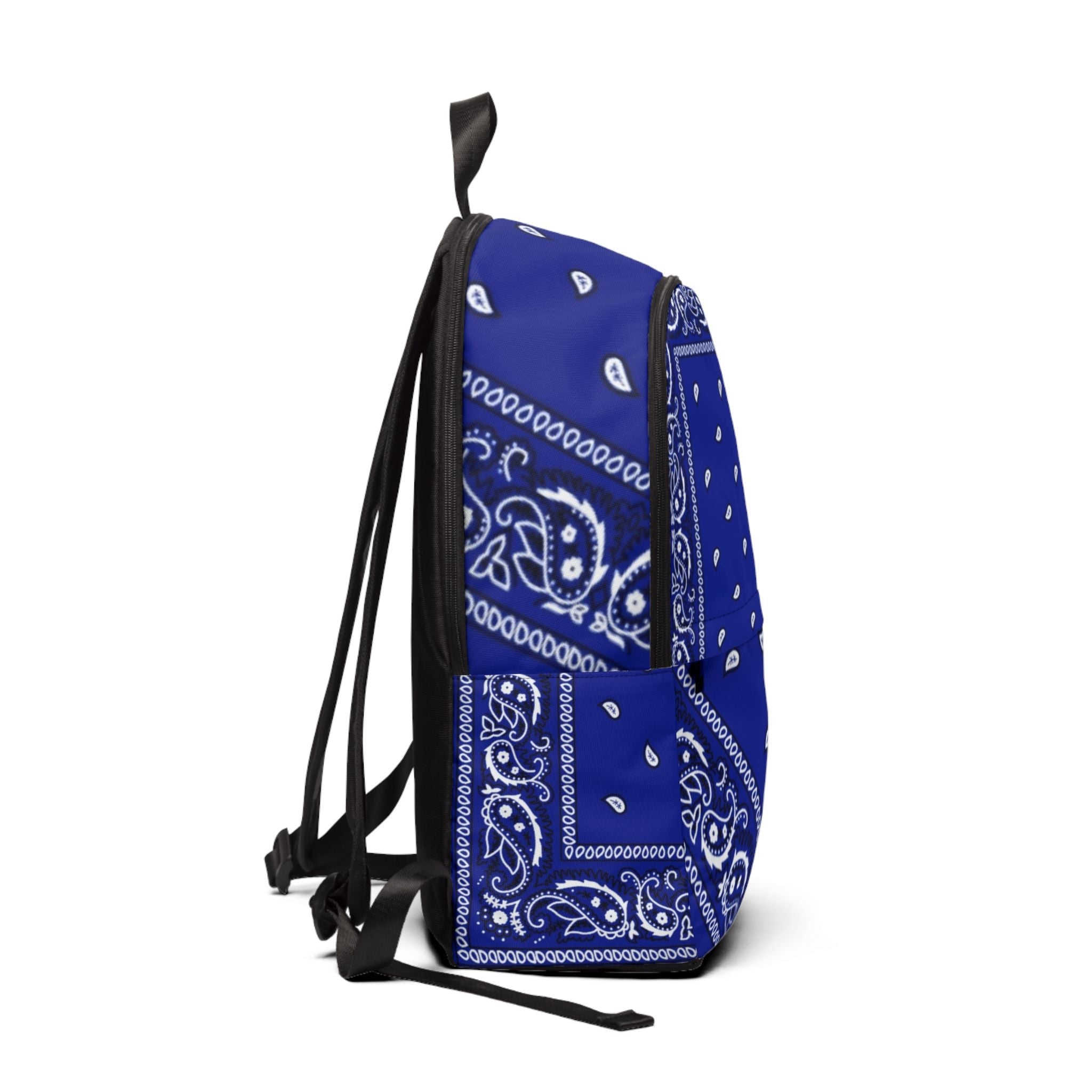 Blue Bandana Print Backpack - Paisley Cotton-Style Daypack - Art by Seepengoose: The Plug Clothing Company