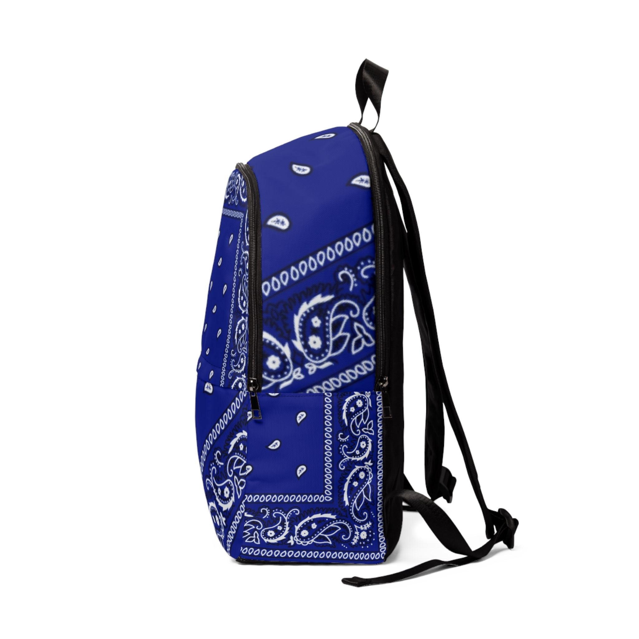 Blue Bandana Print Backpack - Paisley Cotton-Style Daypack - Art by Seepengoose: The Plug Clothing Company