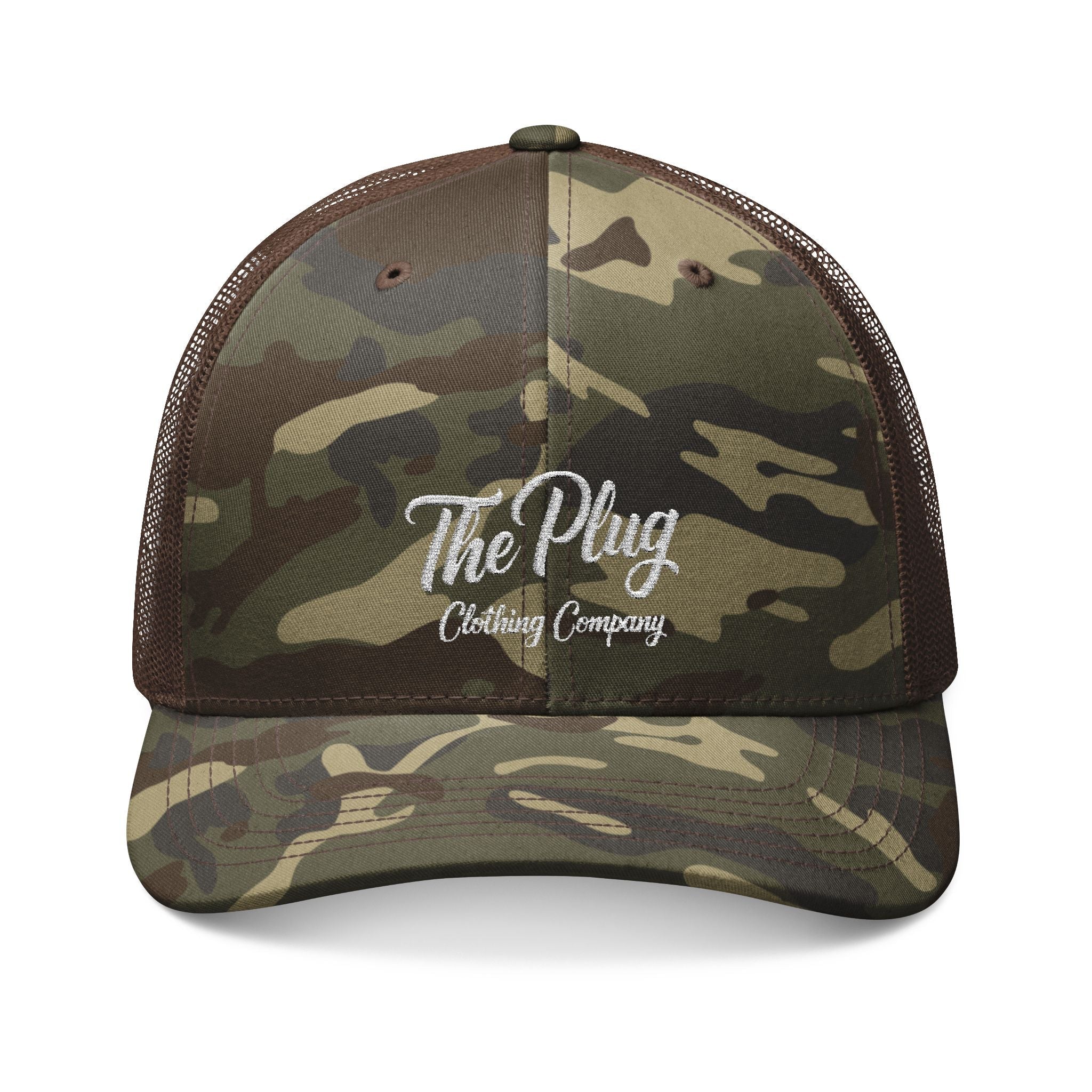 Camo Embroidered Trucker Hat — "The Plug Clothing Company" - Art by Seepengoose: The Plug Clothing Company